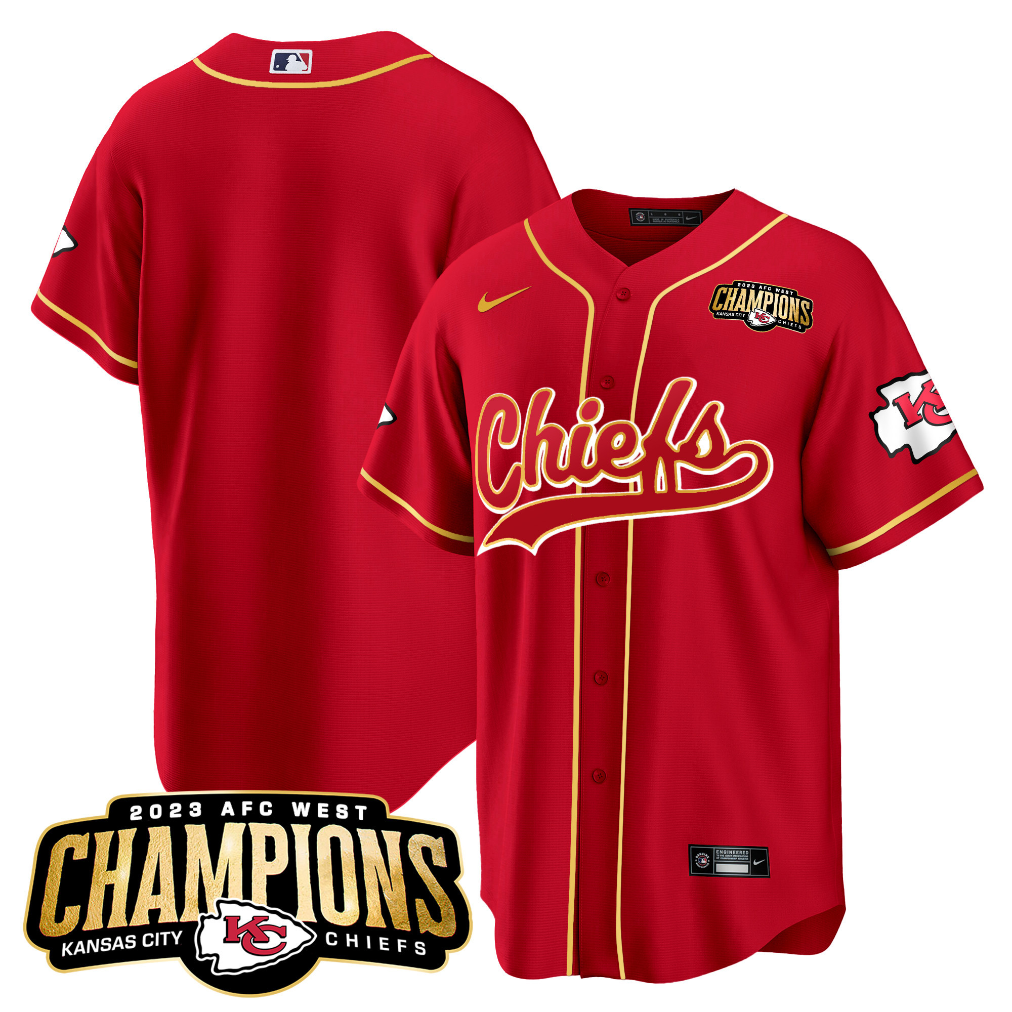 Men's Chiefs 2023 AFC West Champions Patch Baseball Jersey - All Stitched - Image 7