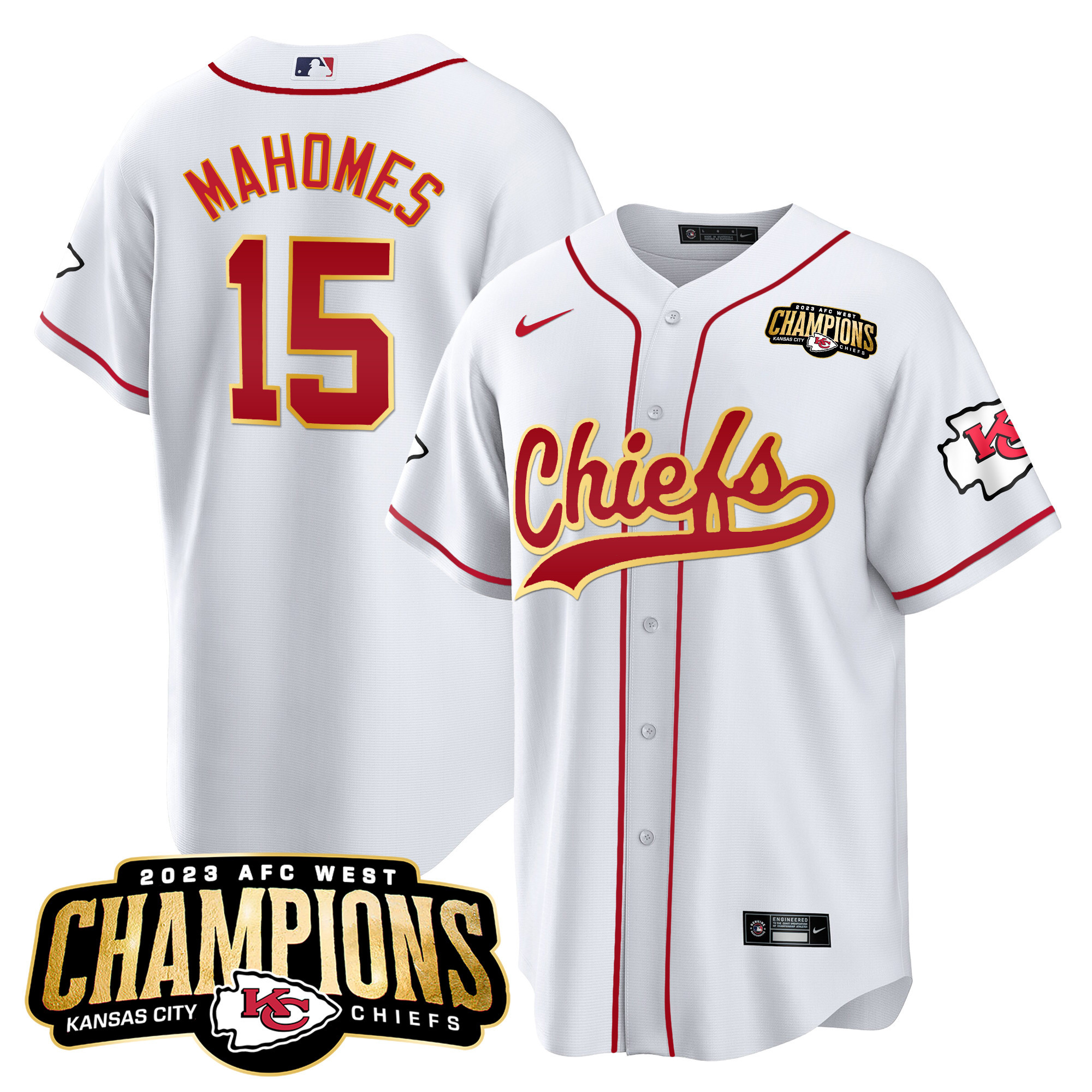 Men's Chiefs 2023 AFC West Champions Patch Baseball Jersey - All Stitched - Image 9
