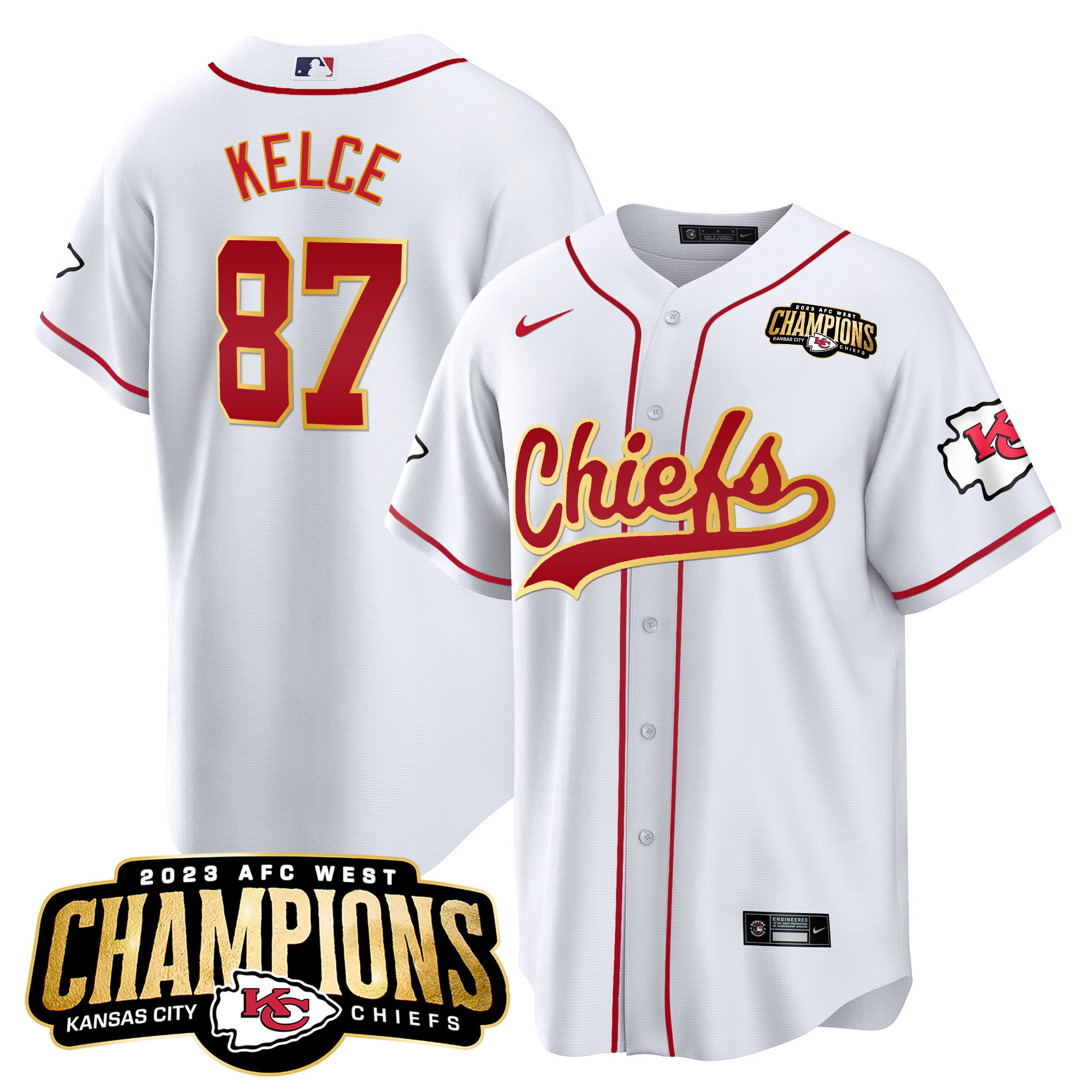 Men's Chiefs 2023 AFC West Champions Patch Baseball Jersey - All Stitched - Image 10