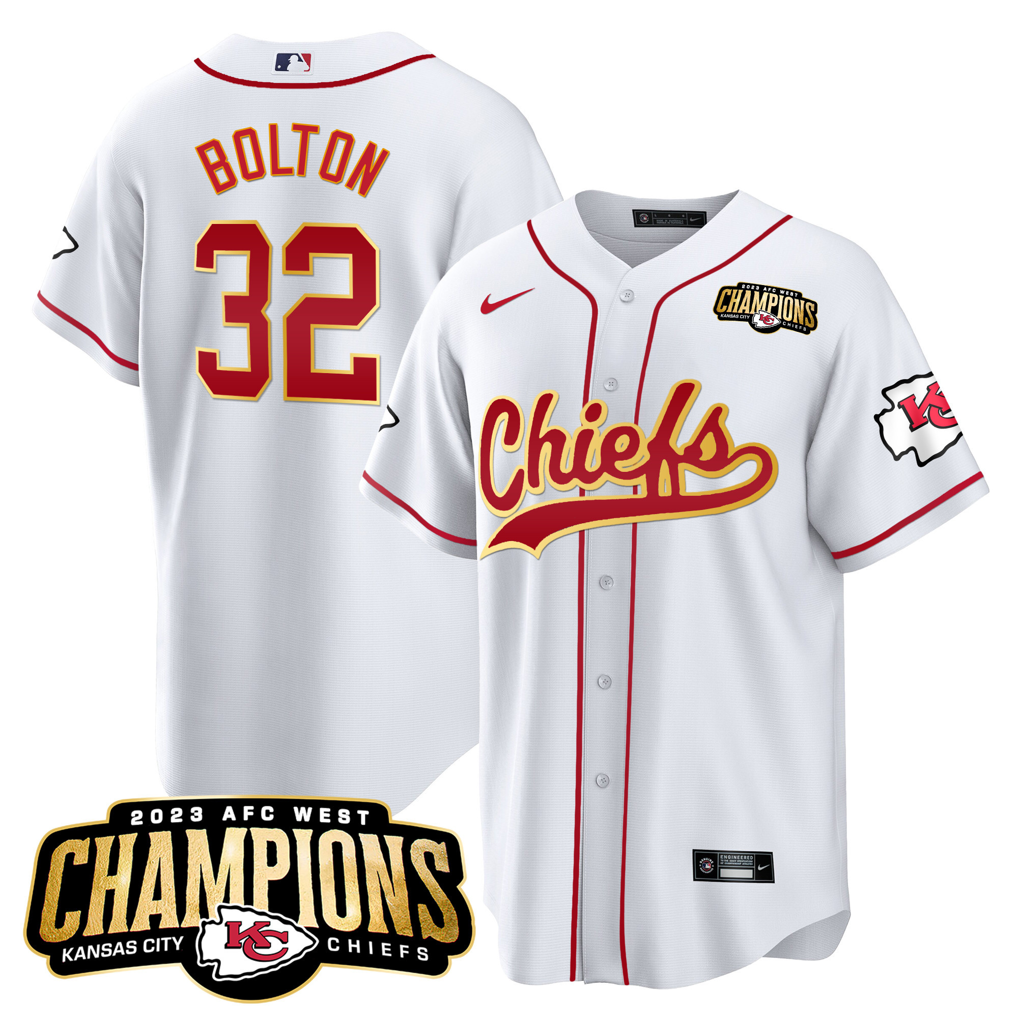 Men's Chiefs 2023 AFC West Champions Patch Baseball Jersey - All Stitched - Image 11