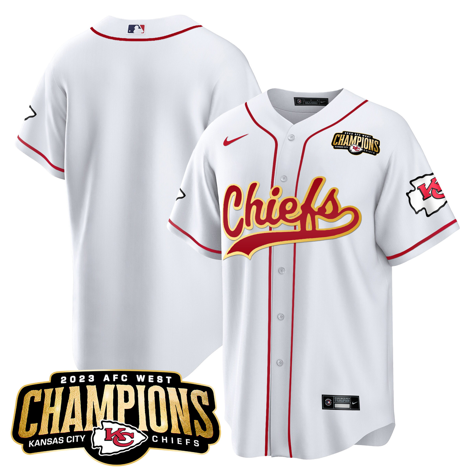 Men's Chiefs 2023 AFC West Champions Patch Baseball Jersey - All Stitched - Image 15