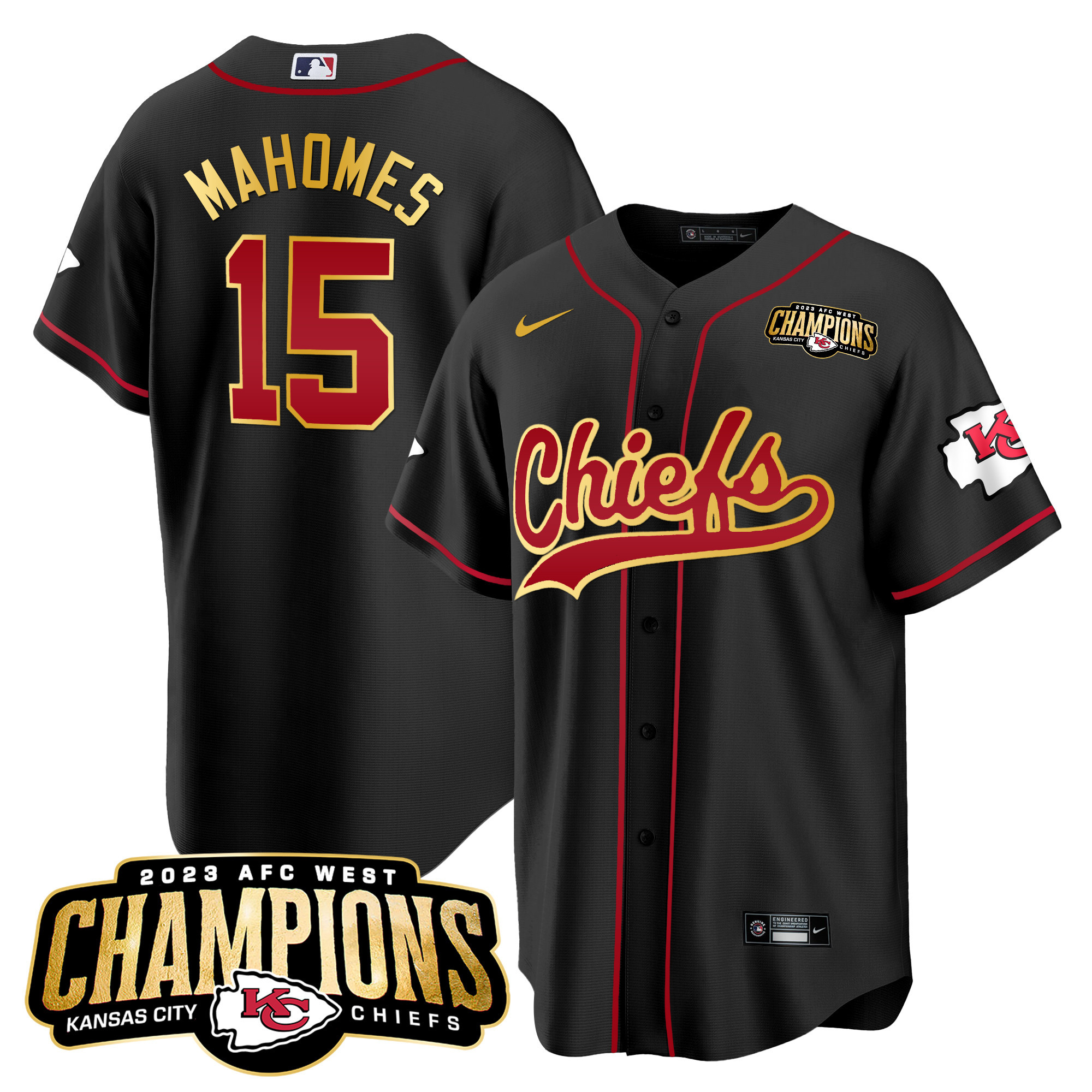 Men's Chiefs 2023 AFC West Champions Patch Baseball Jersey - All Stitched - Image 17