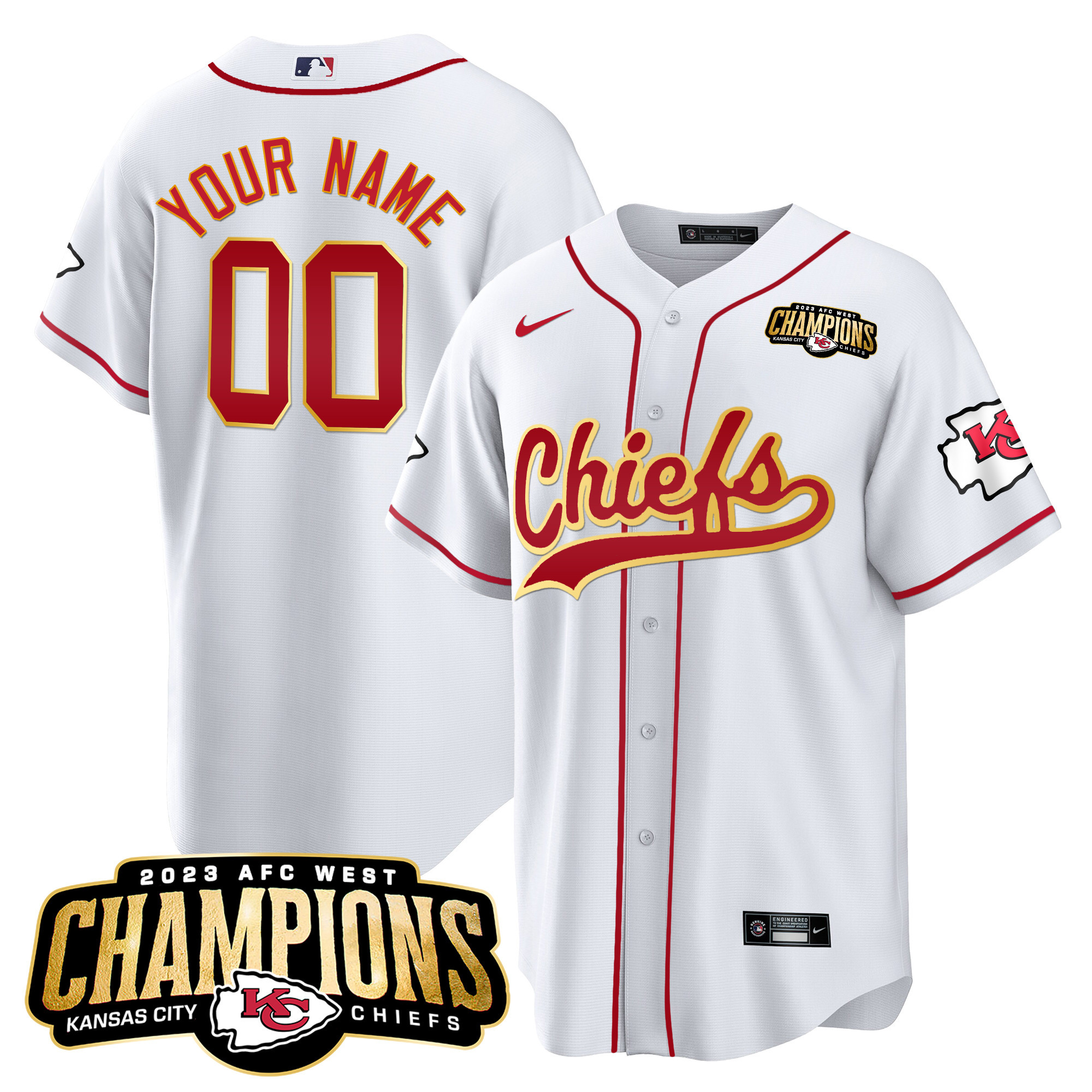 Men's Chiefs 2023 AFC West Champions Patch Baseball Jersey - All Stitched - Image 16