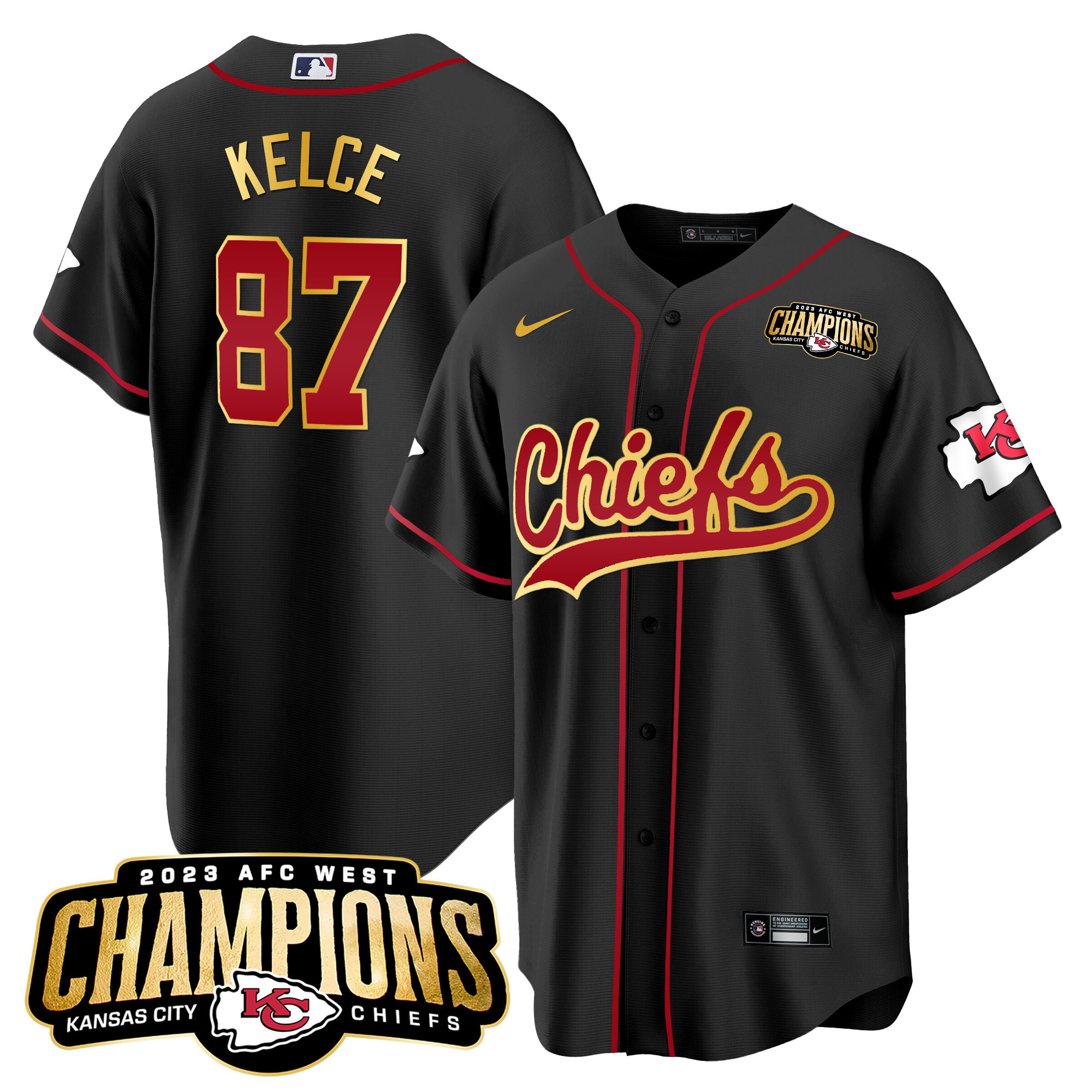 Men's Chiefs 2023 AFC West Champions Patch Baseball Jersey - All Stitched - Image 18