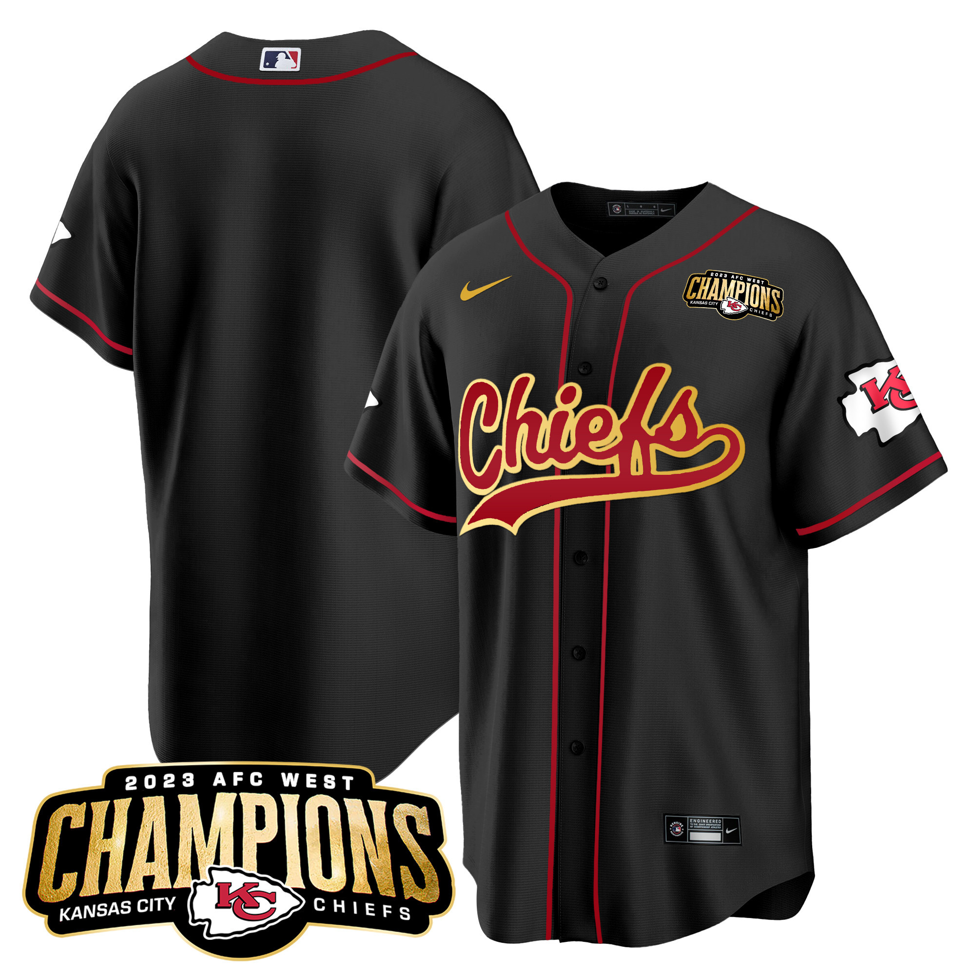 Men's Chiefs 2023 AFC West Champions Patch Baseball Jersey - All Stitched - Image 23