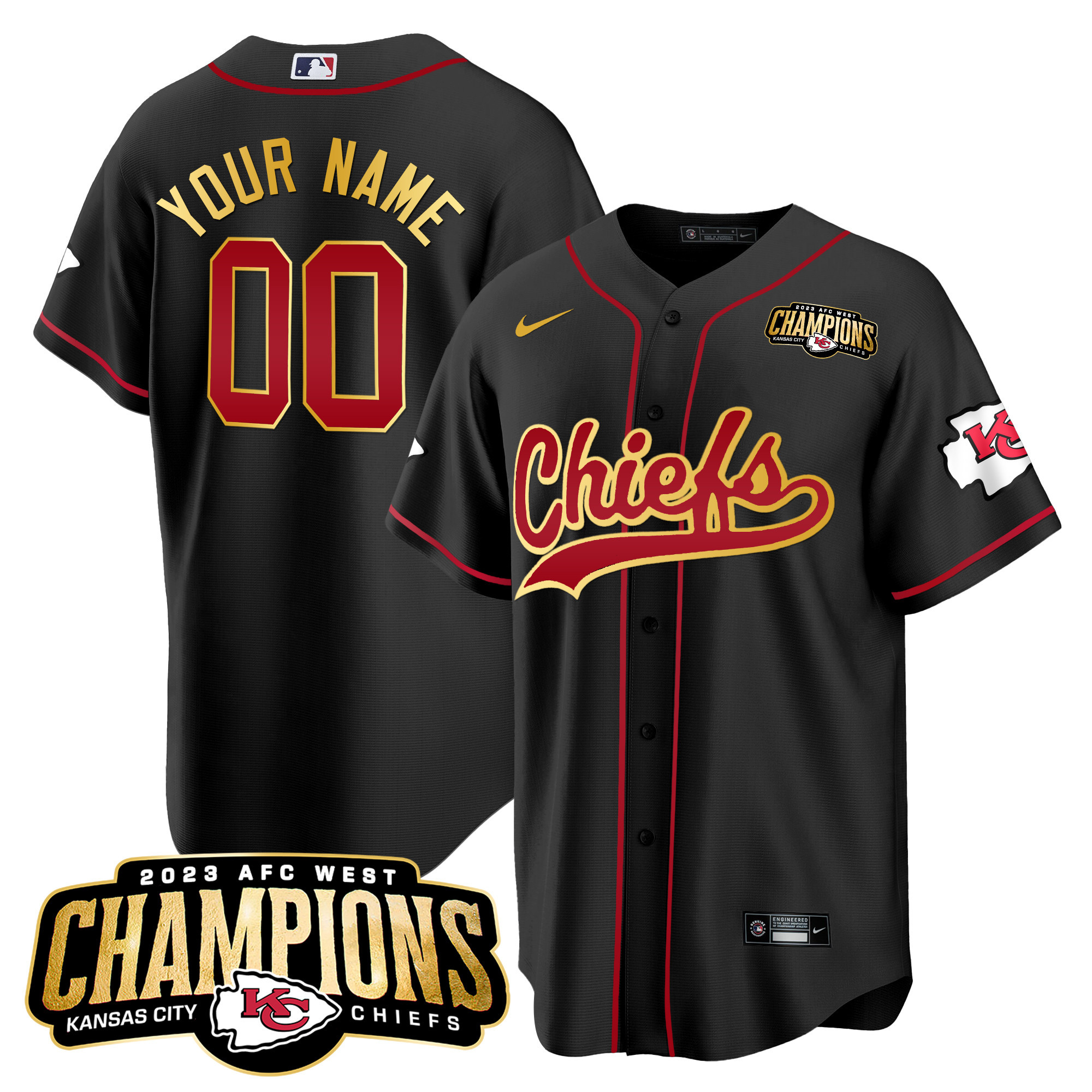 Men's Chiefs 2023 AFC West Champions Patch Baseball Jersey - All Stitched - Image 24