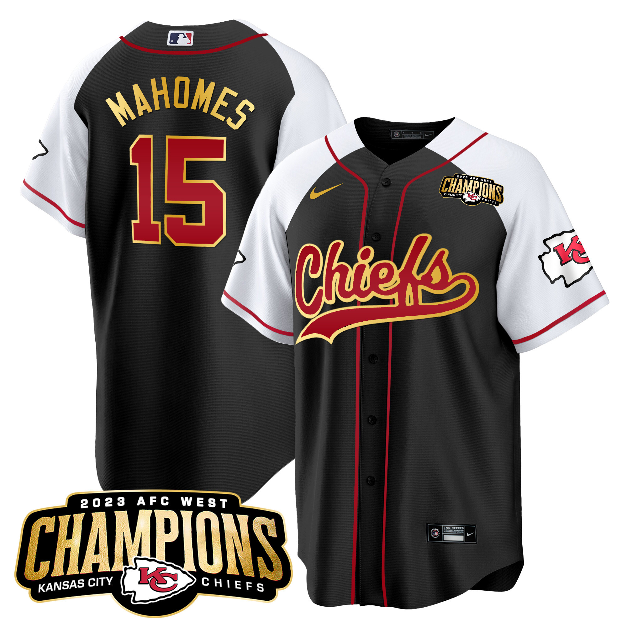 Men's Chiefs 2023 AFC West Champions Patch Baseball Jersey - All Stitched - Image 25