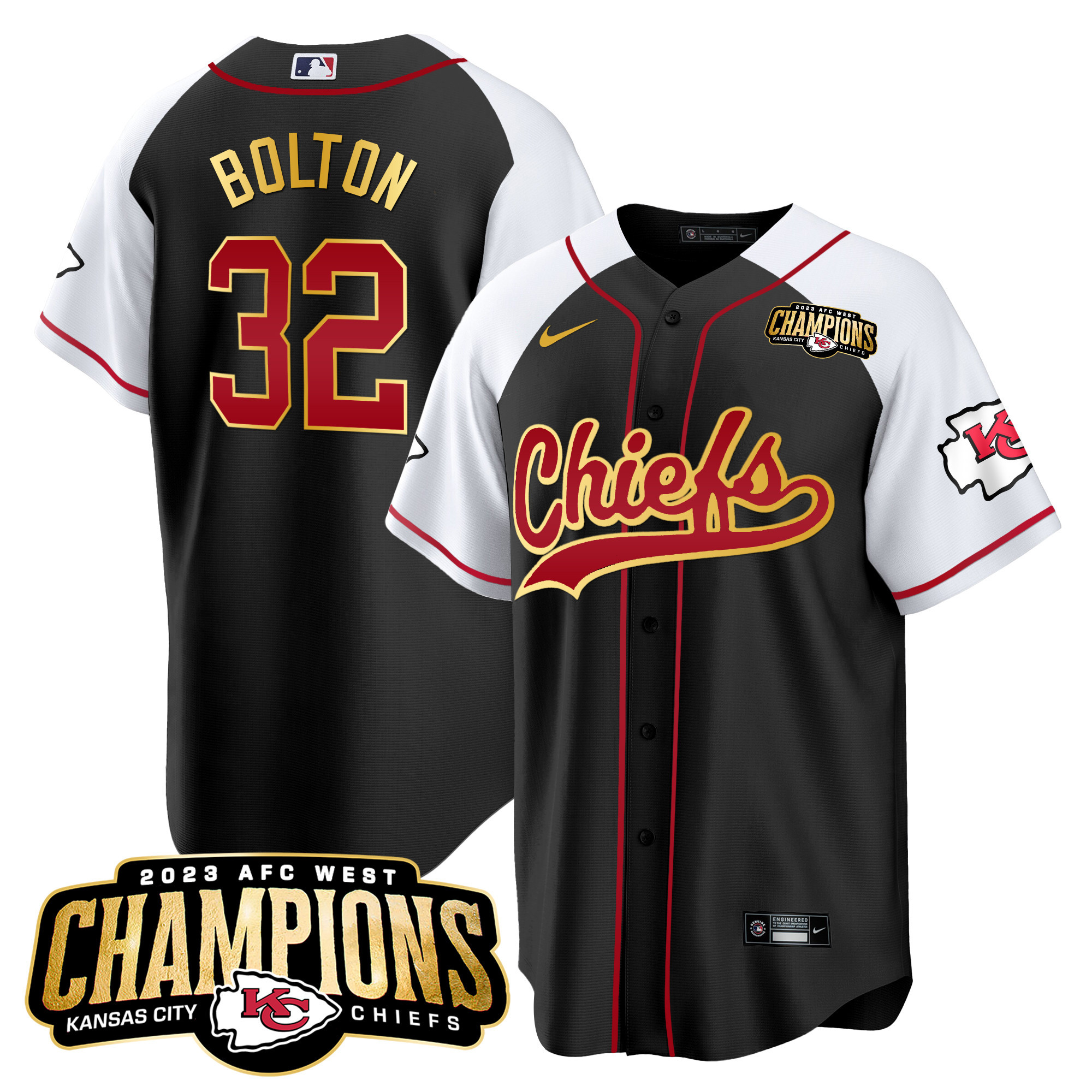 Men's Chiefs 2023 AFC West Champions Patch Baseball Jersey - All Stitched - Image 27