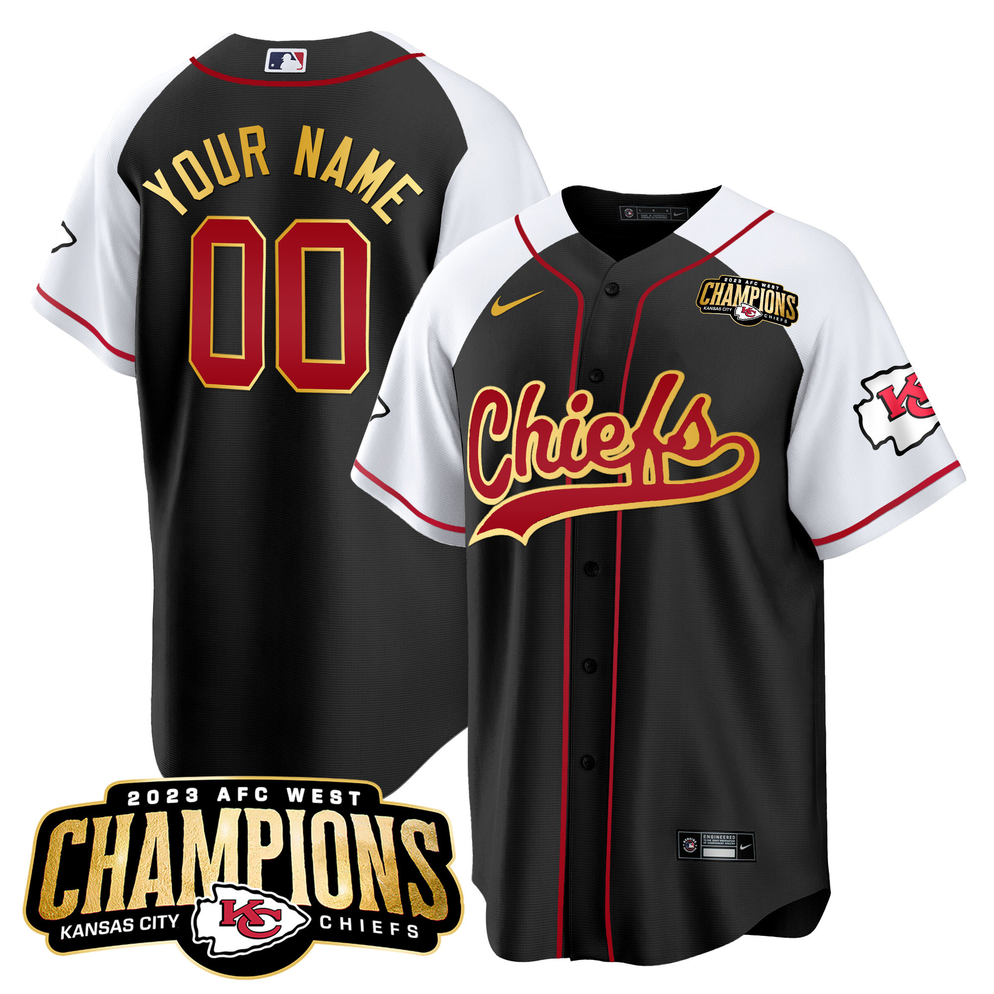 Men's Chiefs 2023 AFC West Champions Patch Baseball Jersey - All Stitched - Image 32