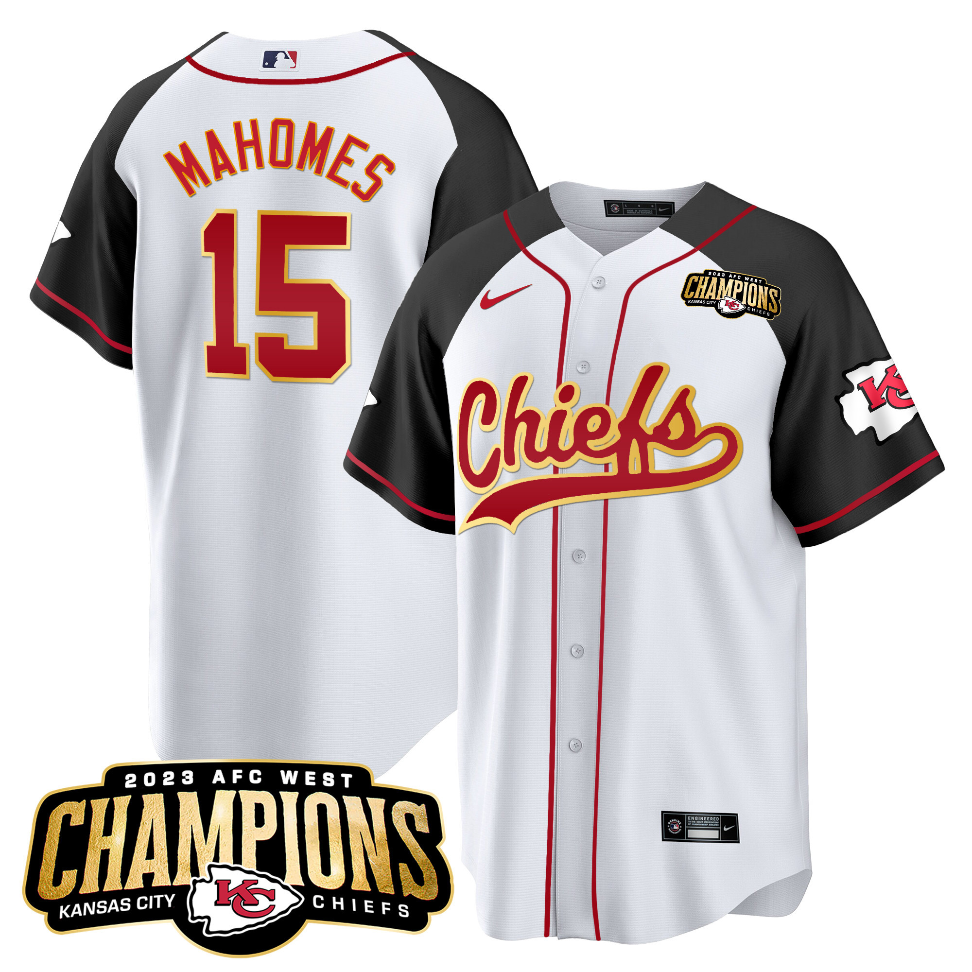 Men's Chiefs 2023 AFC West Champions Patch Baseball Jersey - All Stitched - Image 33