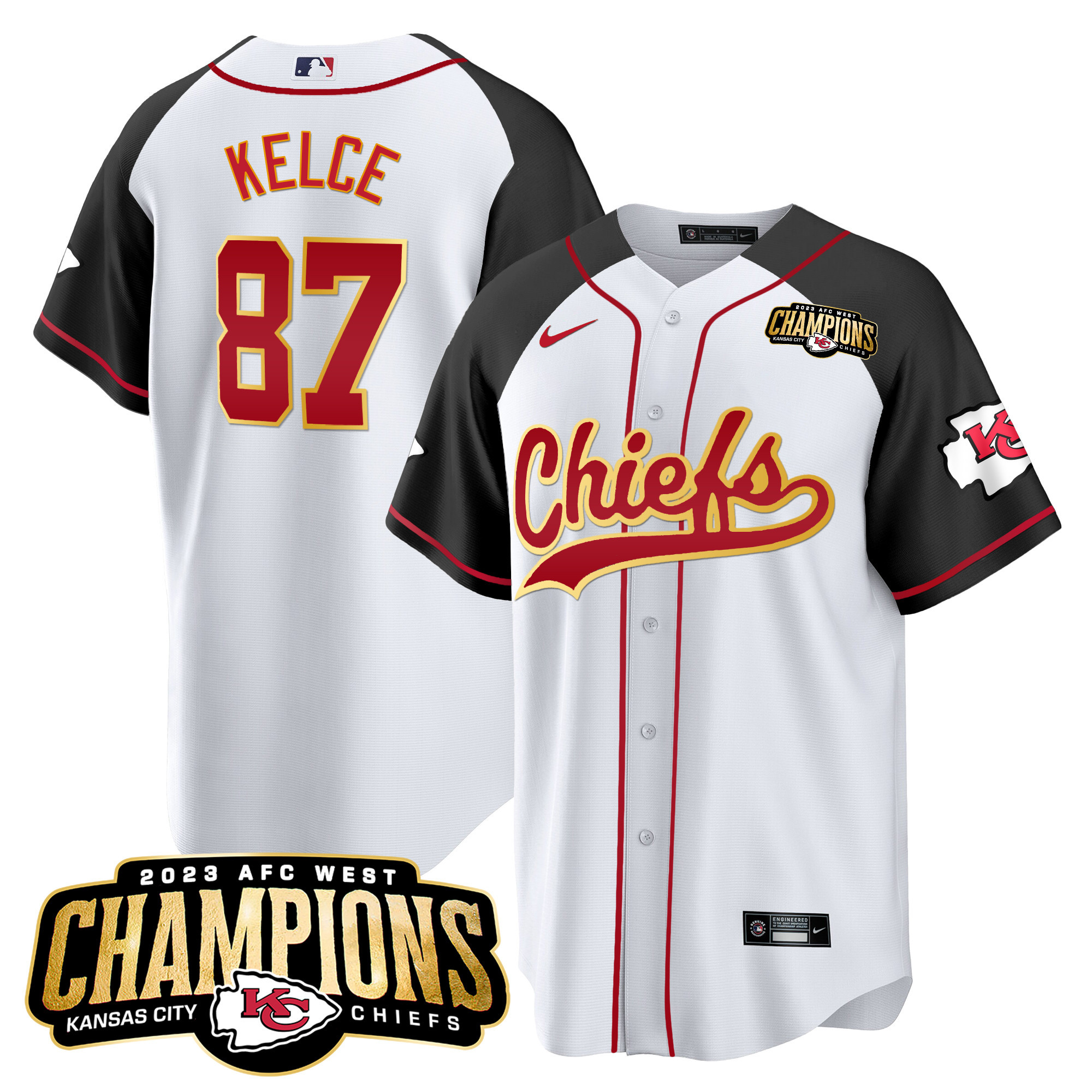 Men's Chiefs 2023 AFC West Champions Patch Baseball Jersey - All Stitched - Image 34