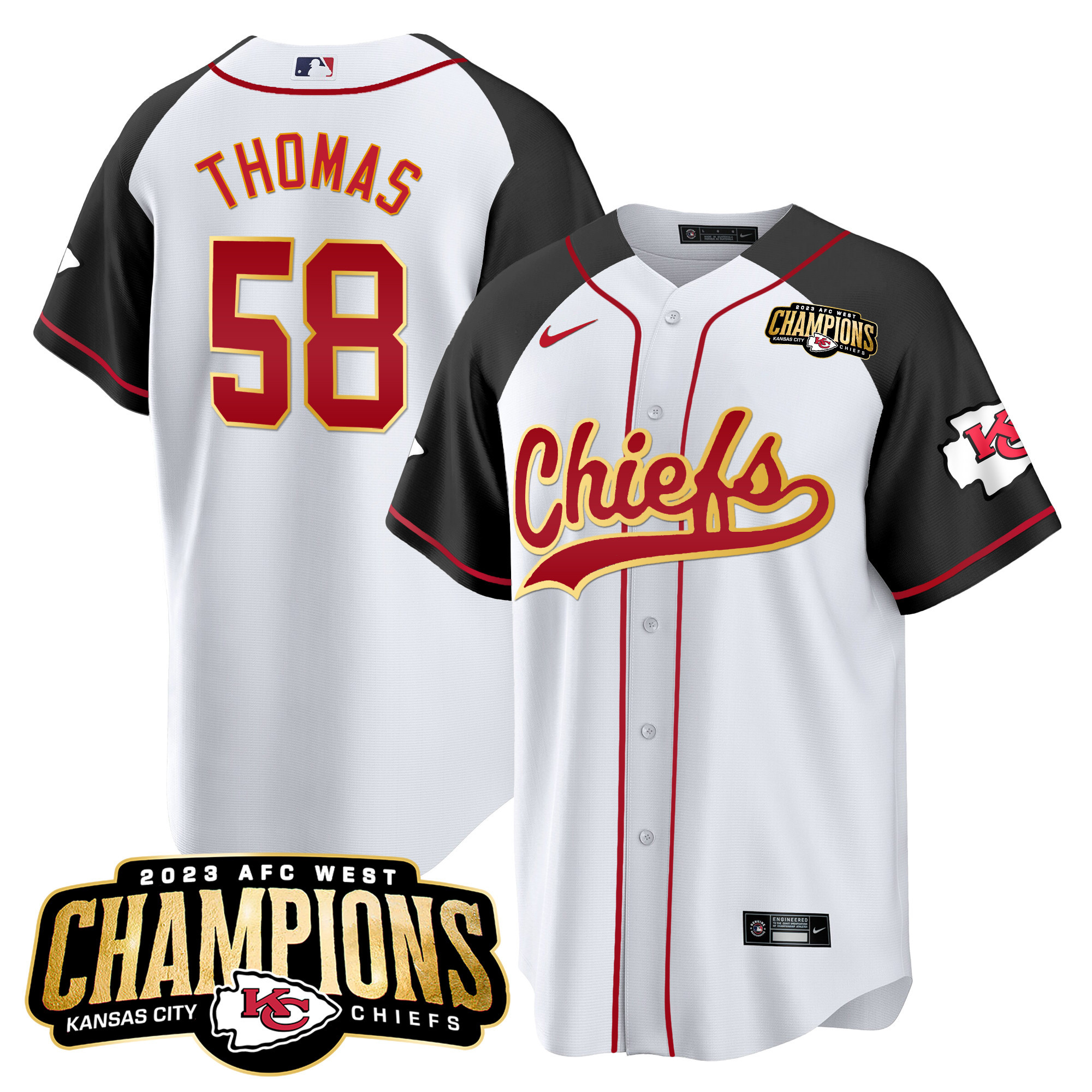 Men's Chiefs 2023 AFC West Champions Patch Baseball Jersey - All Stitched - Image 36