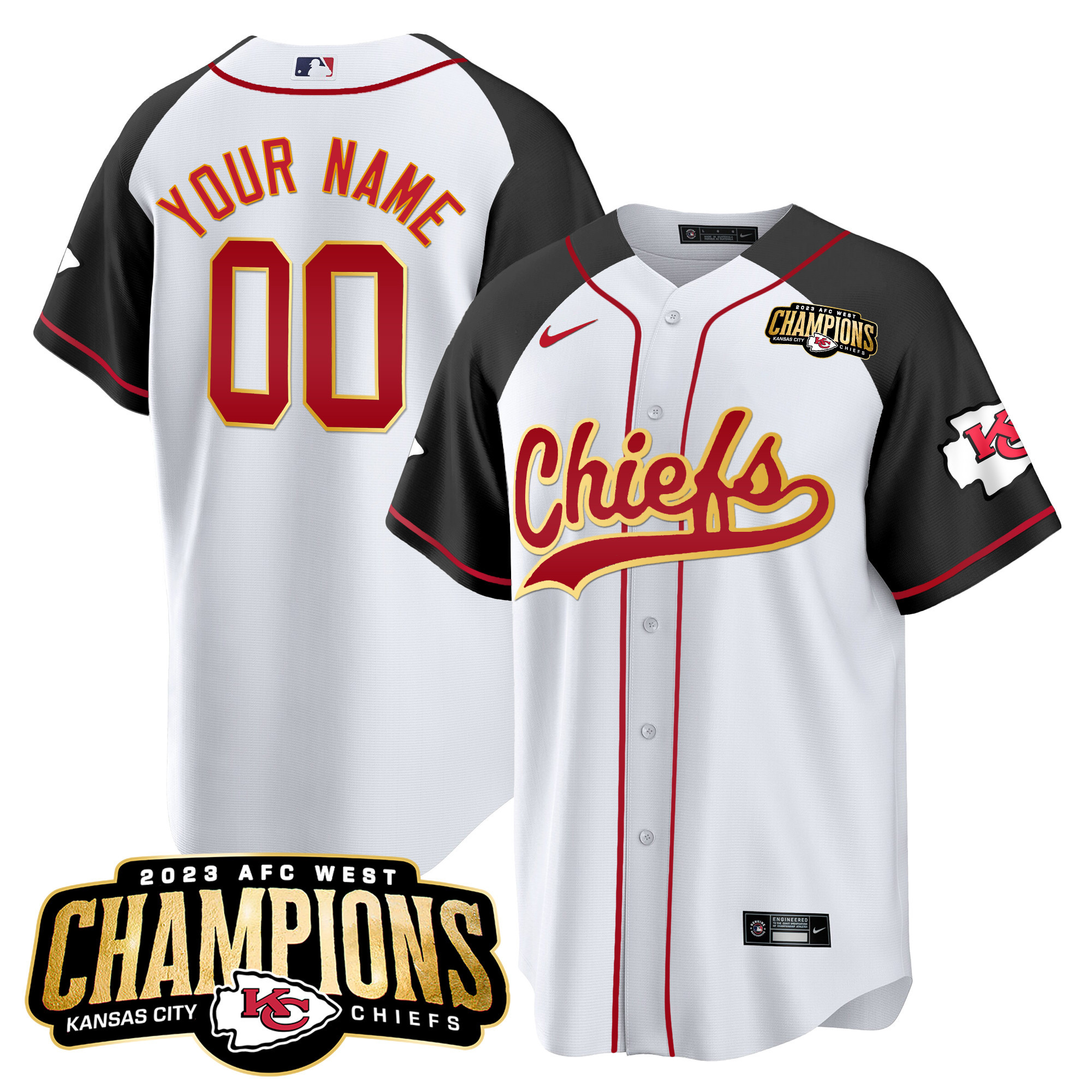 Men's Chiefs 2023 AFC West Champions Patch Baseball Jersey - All Stitched - Image 40