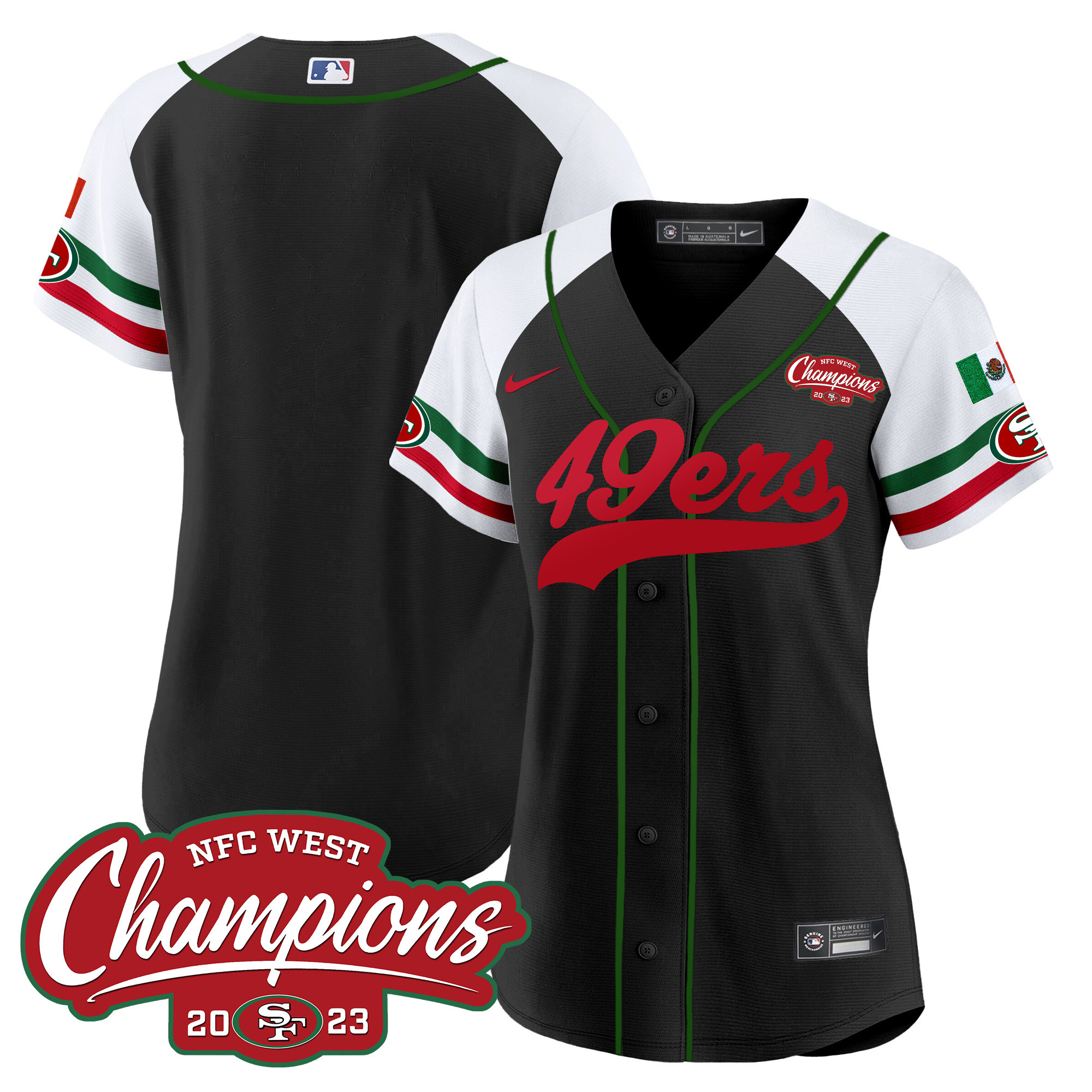 Women's 49ers Mexico 2023 NFC West Champions Baseball Jersey - All Stitched - Image 30