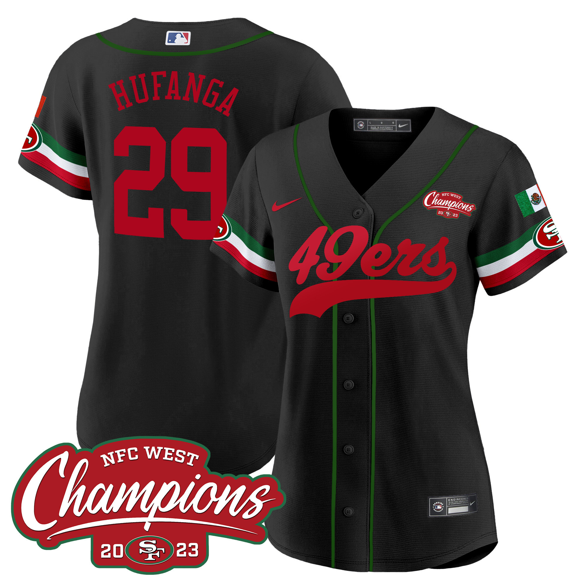 Women's 49ers Mexico 2023 NFC West Champions Baseball Jersey - All Stitched - Image 19