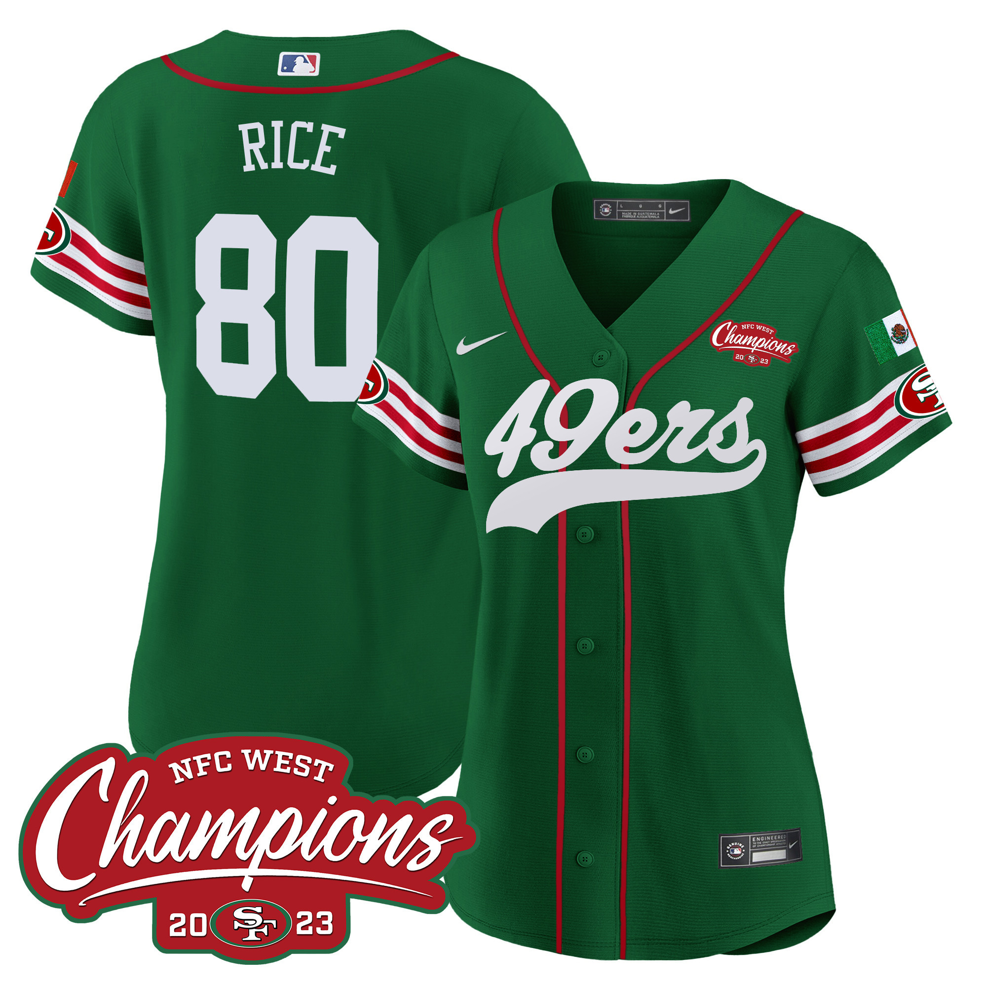 Women's 49ers Mexico 2023 NFC West Champions Baseball Jersey - All Stitched - Image 46