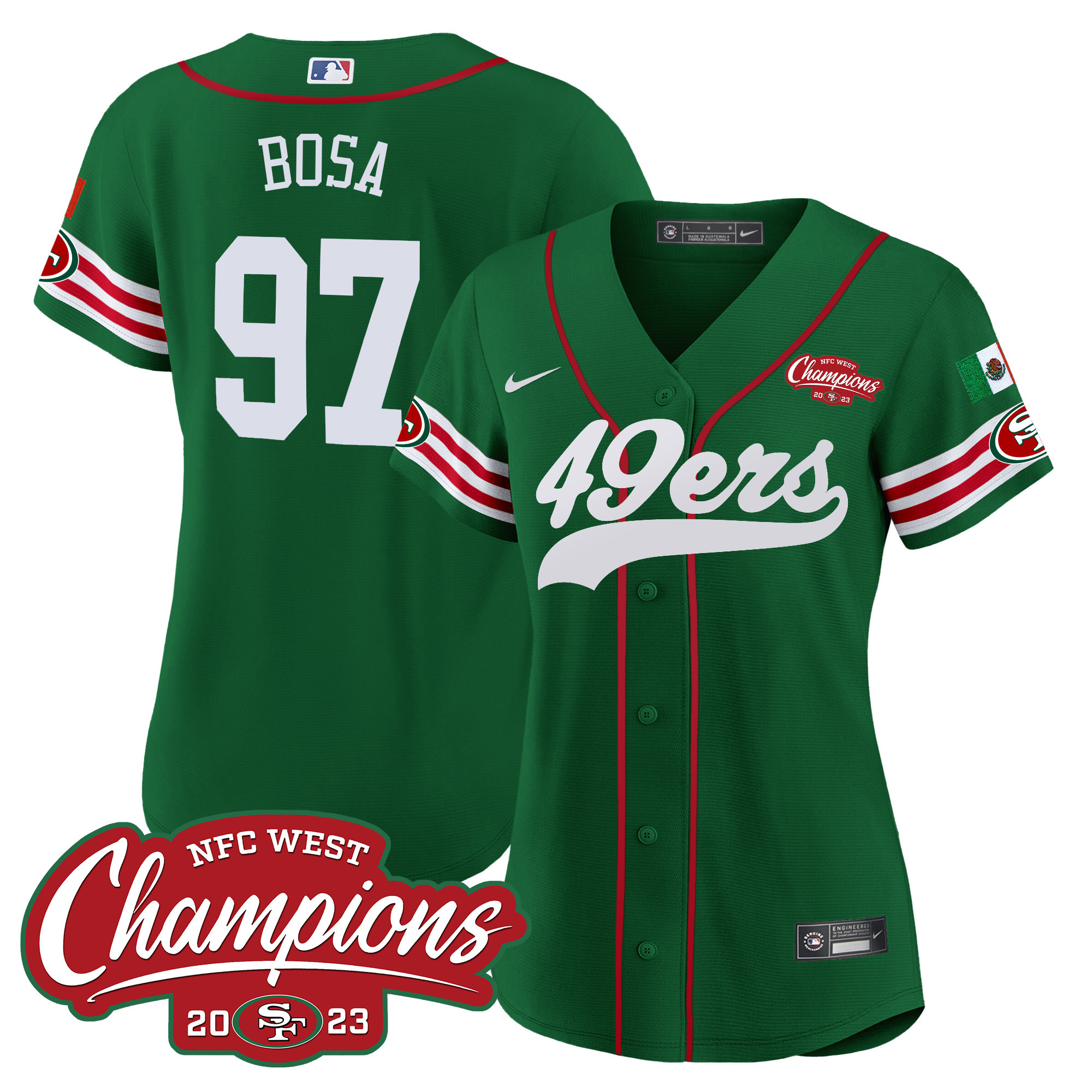 Women's 49ers Mexico 2023 NFC West Champions Baseball Jersey - All Stitched - Image 47