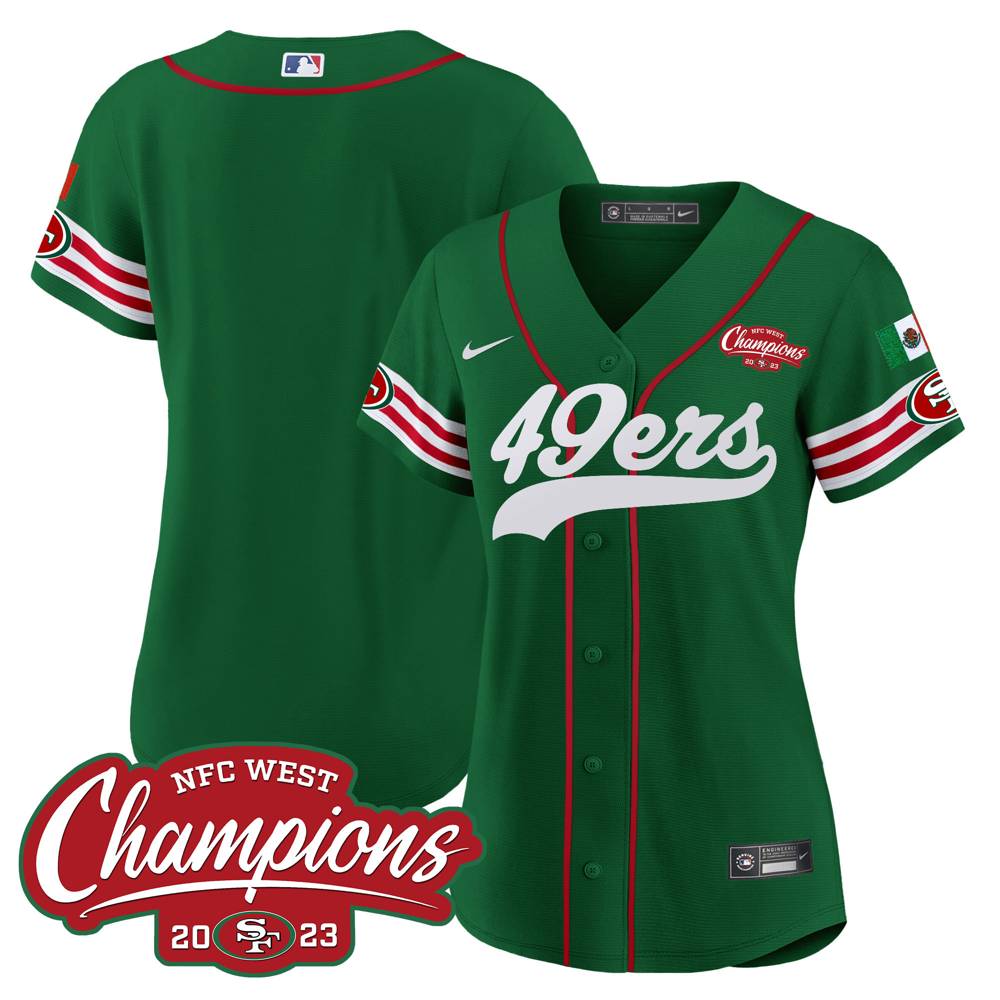 Women's 49ers Mexico 2023 NFC West Champions Baseball Jersey - All Stitched - Image 50