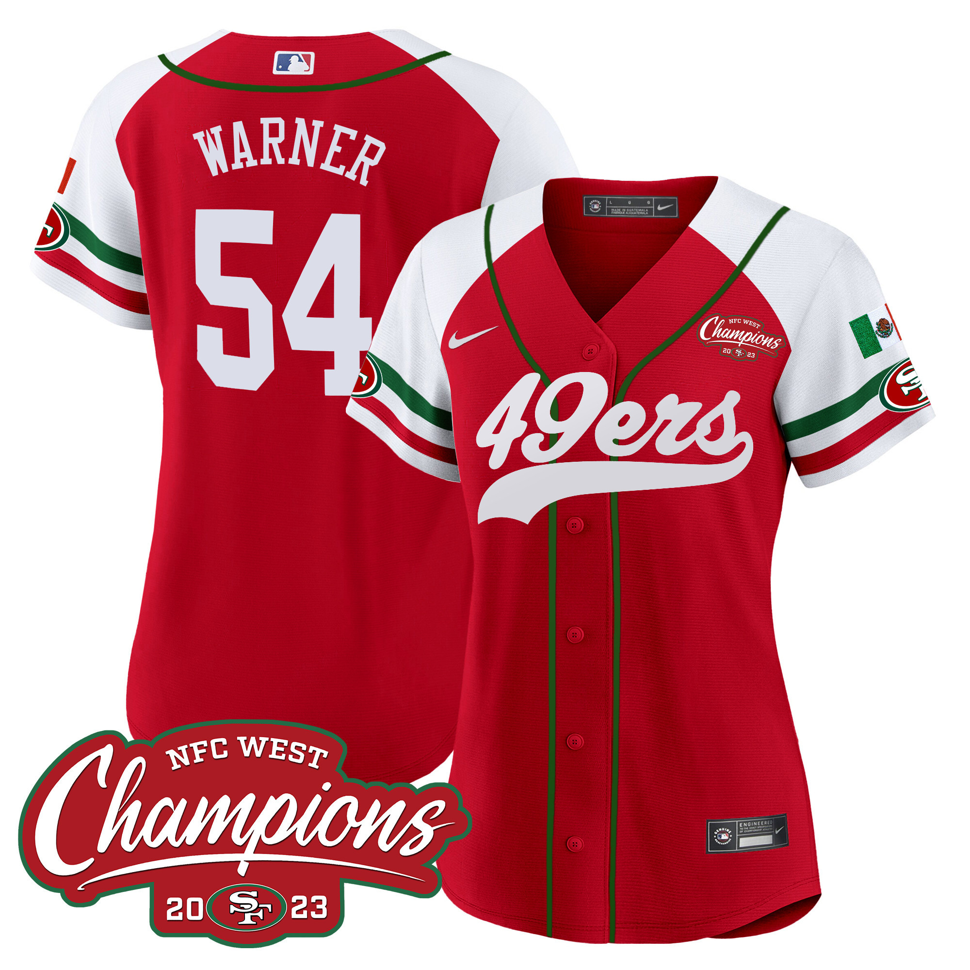 Women's 49ers Mexico 2023 NFC West Champions Baseball Jersey - All Stitched - Image 51