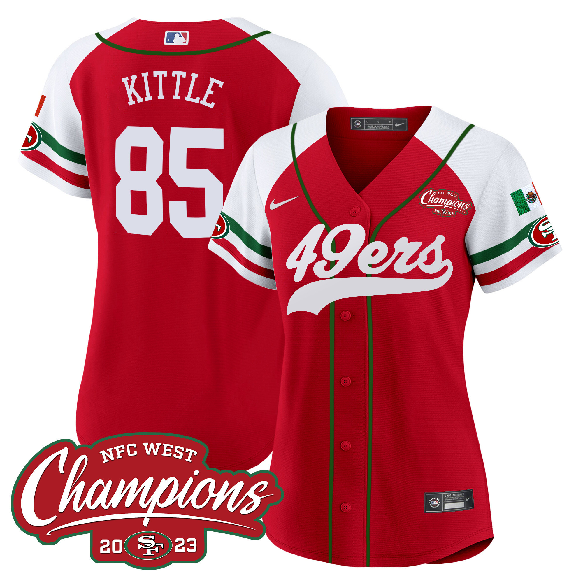 Women's 49ers Mexico 2023 NFC West Champions Baseball Jersey - All Stitched - Image 55