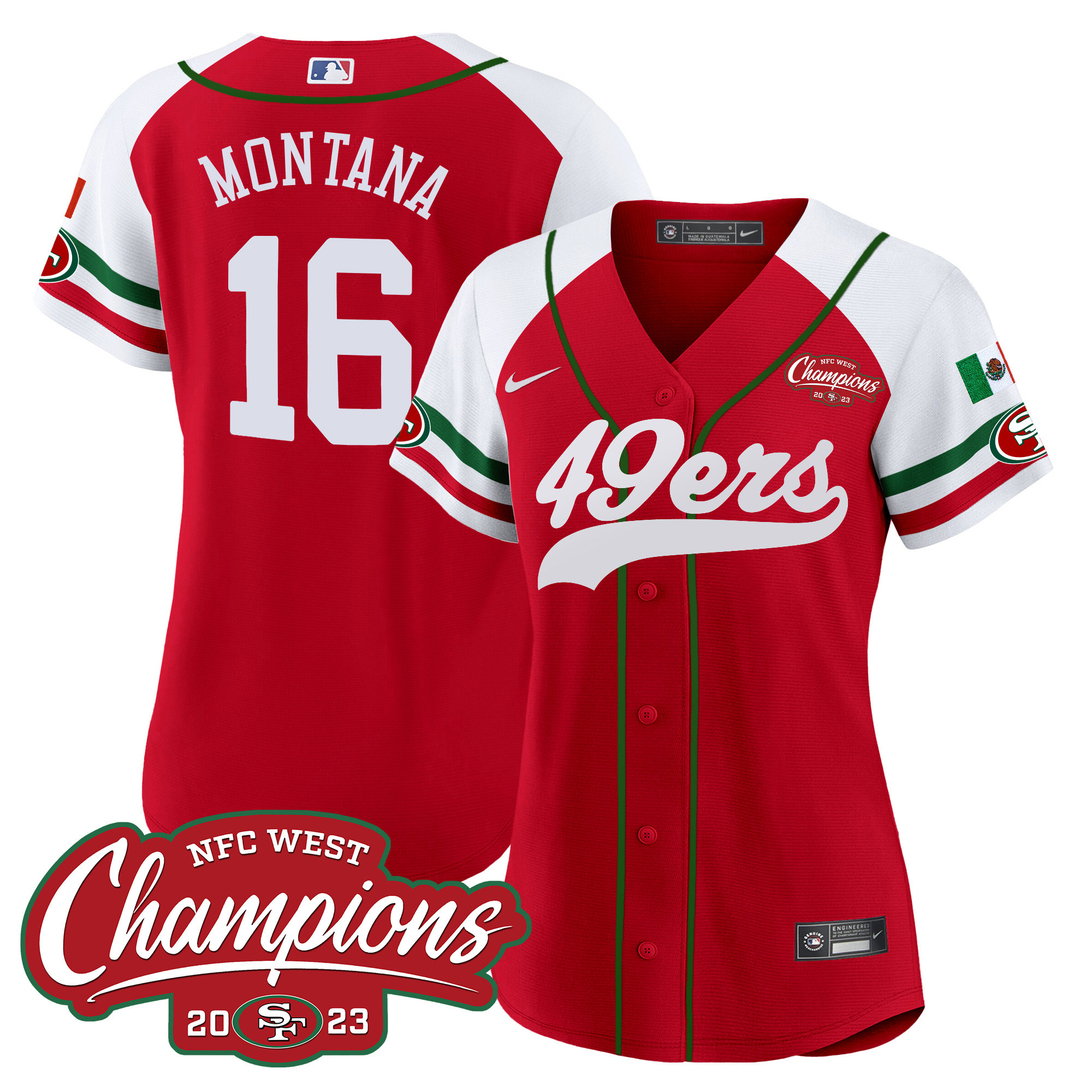 Women's 49ers Mexico 2023 NFC West Champions Baseball Jersey - All Stitched - Image 58