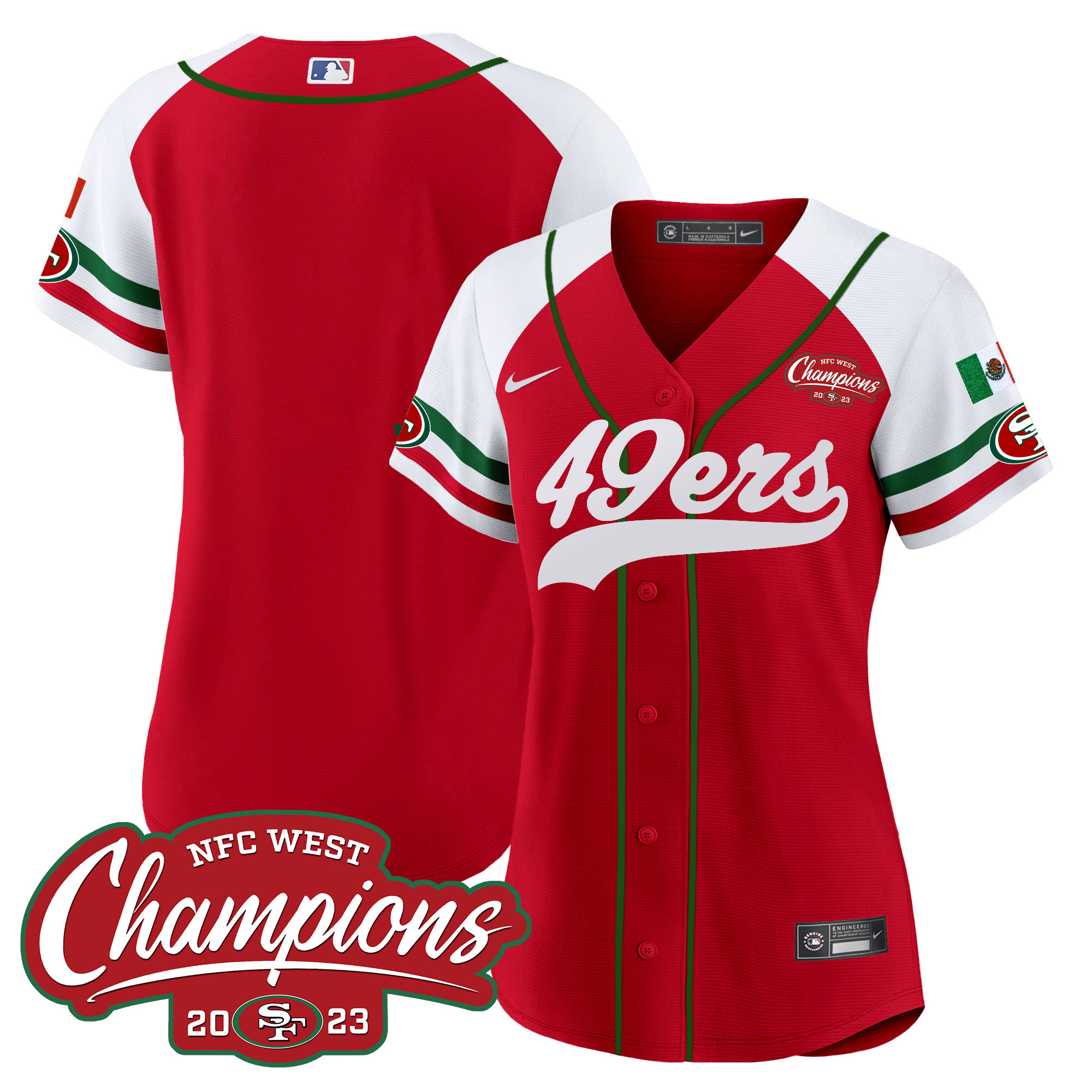 Women's 49ers Mexico 2023 NFC West Champions Baseball Jersey - All Stitched - Image 60