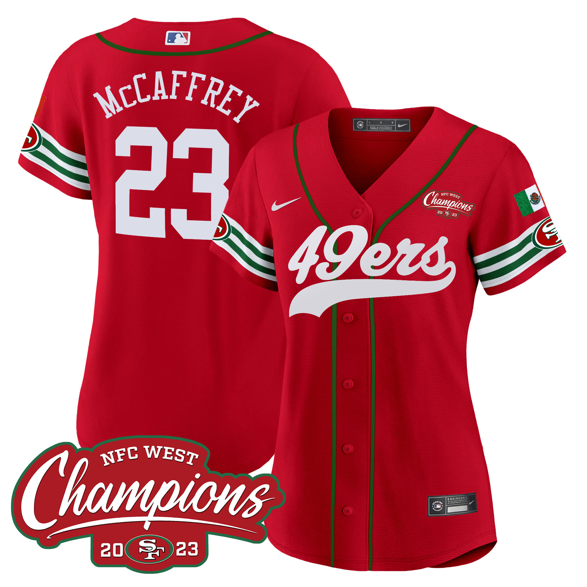 Women's 49ers Mexico 2023 NFC West Champions Baseball Jersey - All Stitched - Image 32