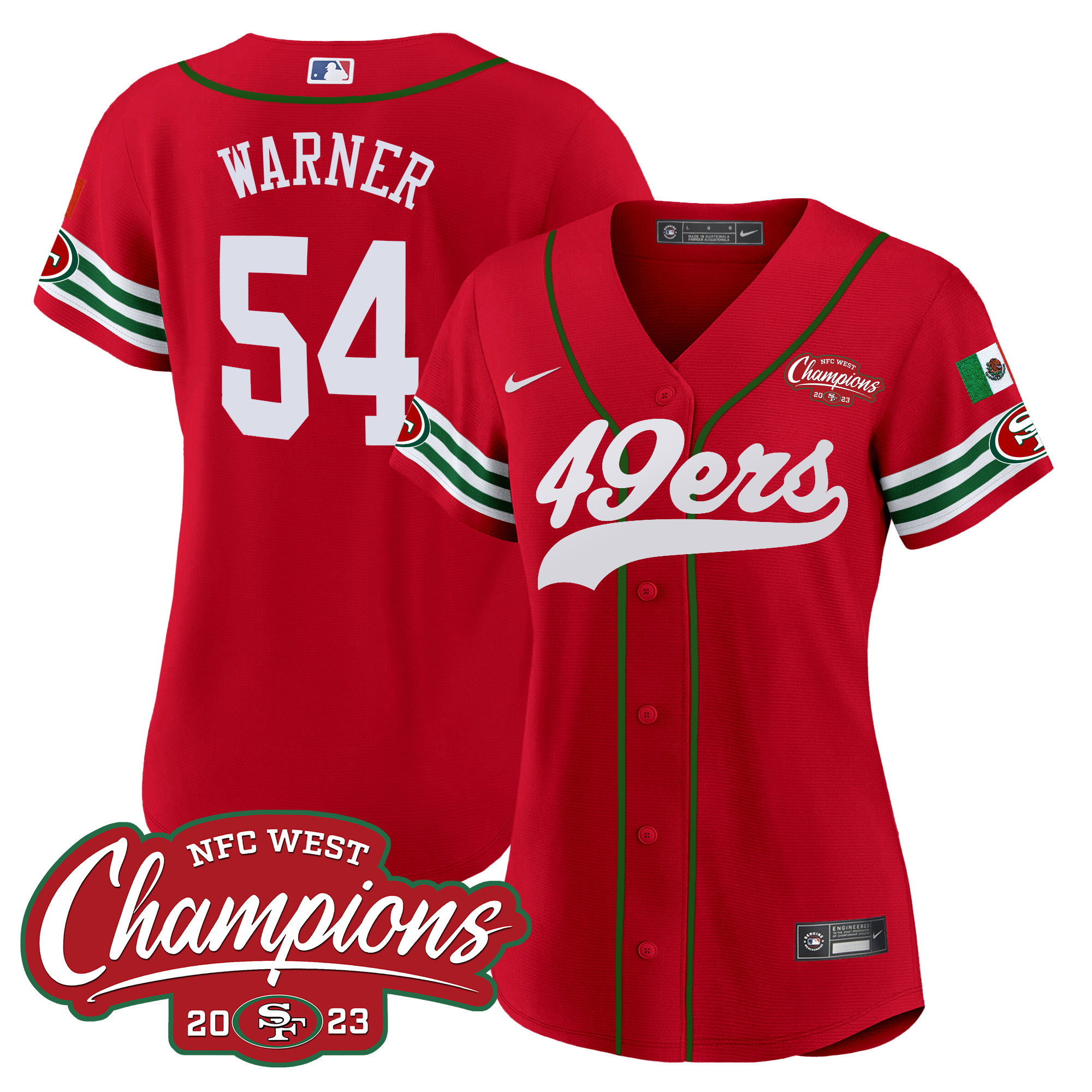 Women's 49ers Mexico 2023 NFC West Champions Baseball Jersey - All Stitched - Image 31