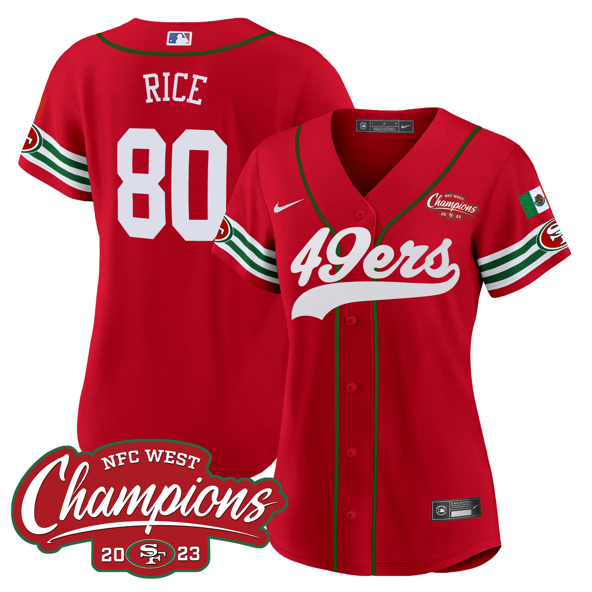 Women's 49ers Mexico 2023 NFC West Champions Baseball Jersey - All Stitched - Image 36