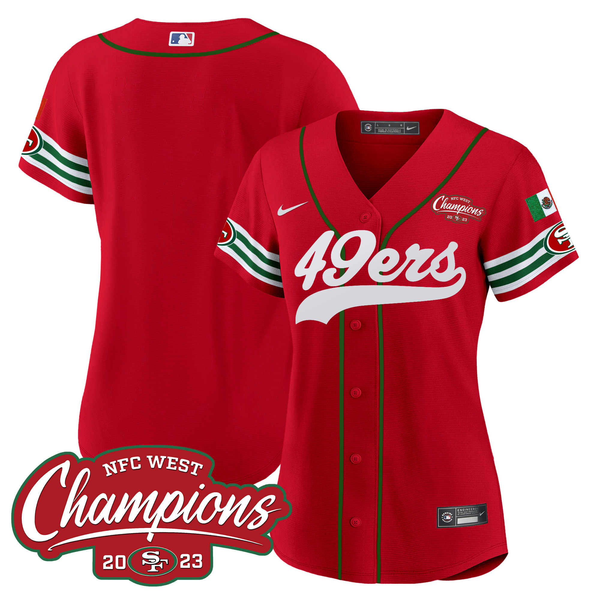 Women's 49ers Mexico 2023 NFC West Champions Baseball Jersey - All Stitched - Image 40