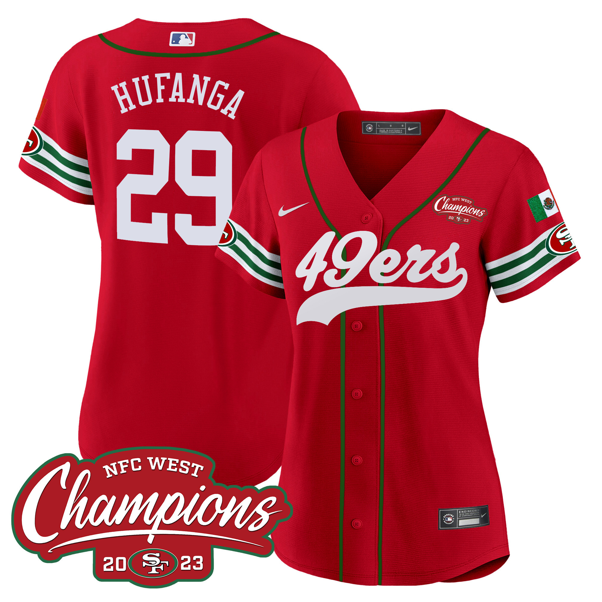 Women's 49ers Mexico 2023 NFC West Champions Baseball Jersey - All Stitched - Image 39