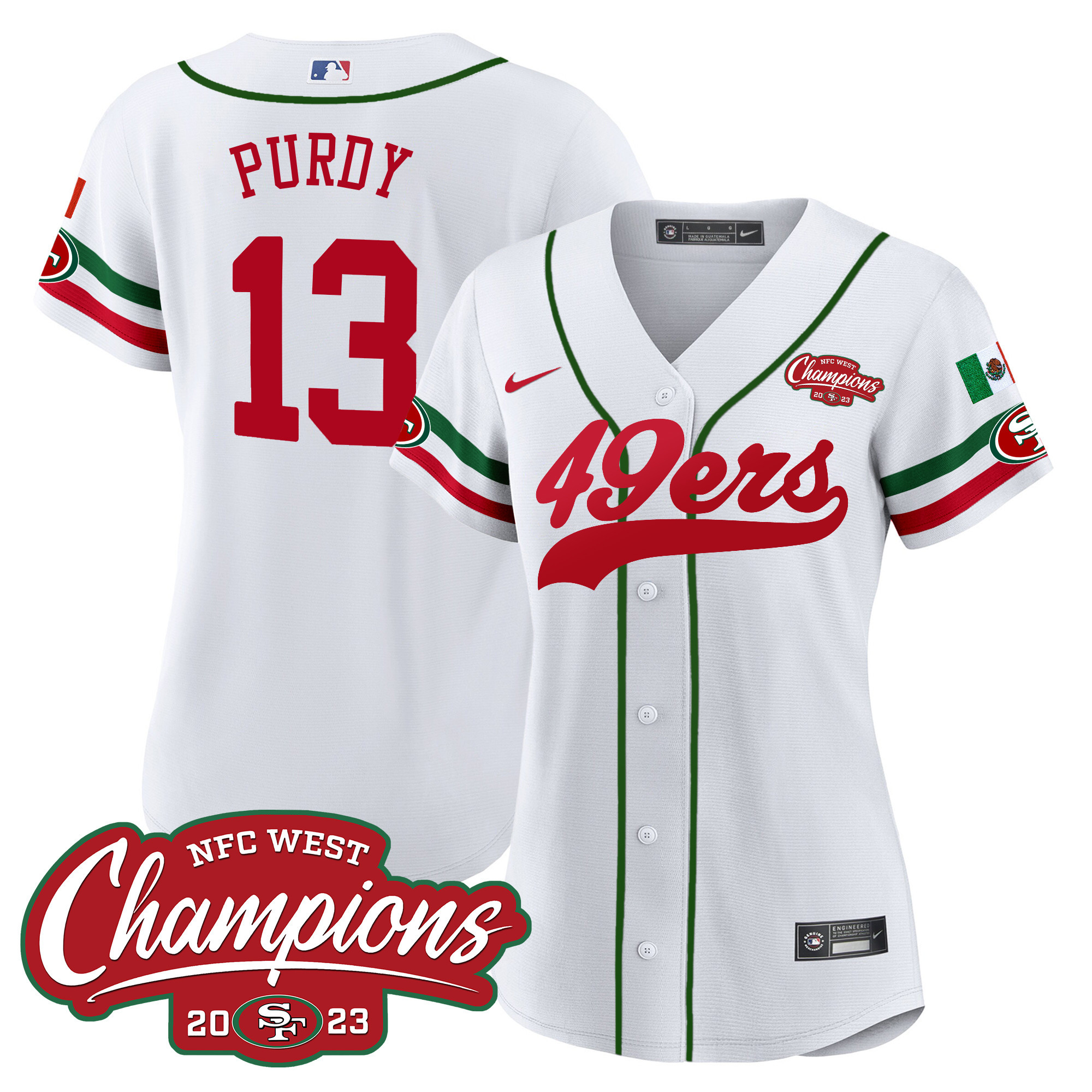 Women's 49ers Mexico 2023 NFC West Champions Baseball Jersey - All Stitched - Image 4