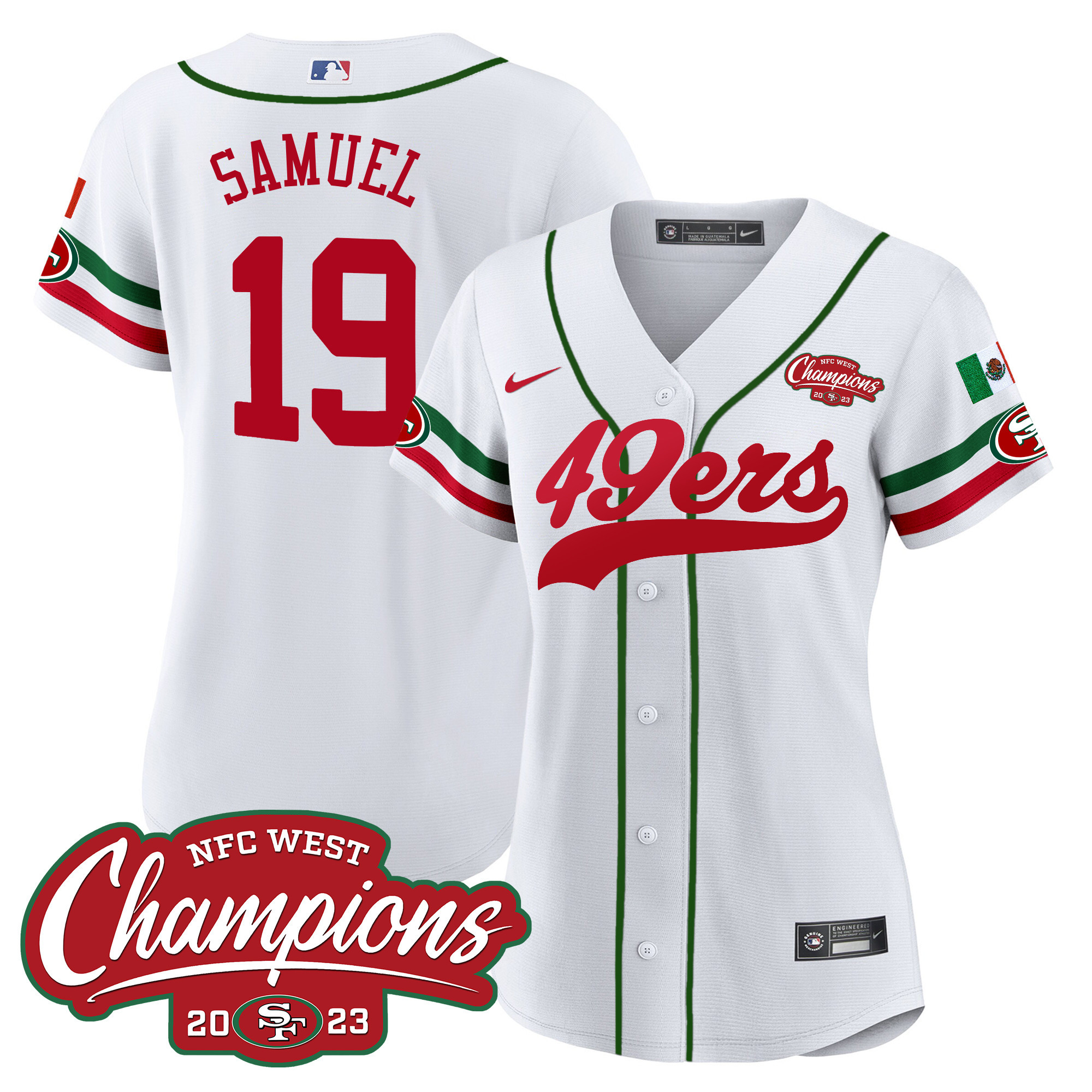 Women's 49ers Mexico 2023 NFC West Champions Baseball Jersey - All Stitched - Image 3