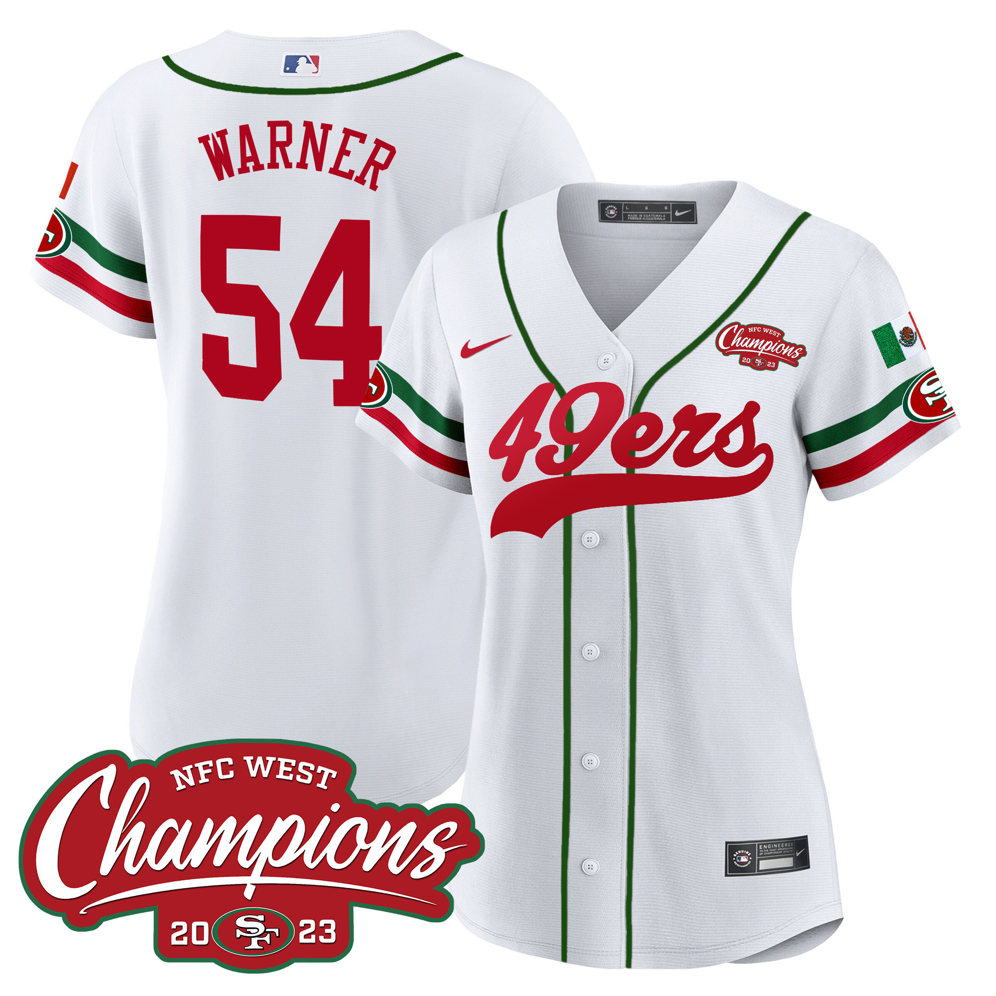 Women's 49ers Mexico 2023 NFC West Champions Baseball Jersey - All Stitched