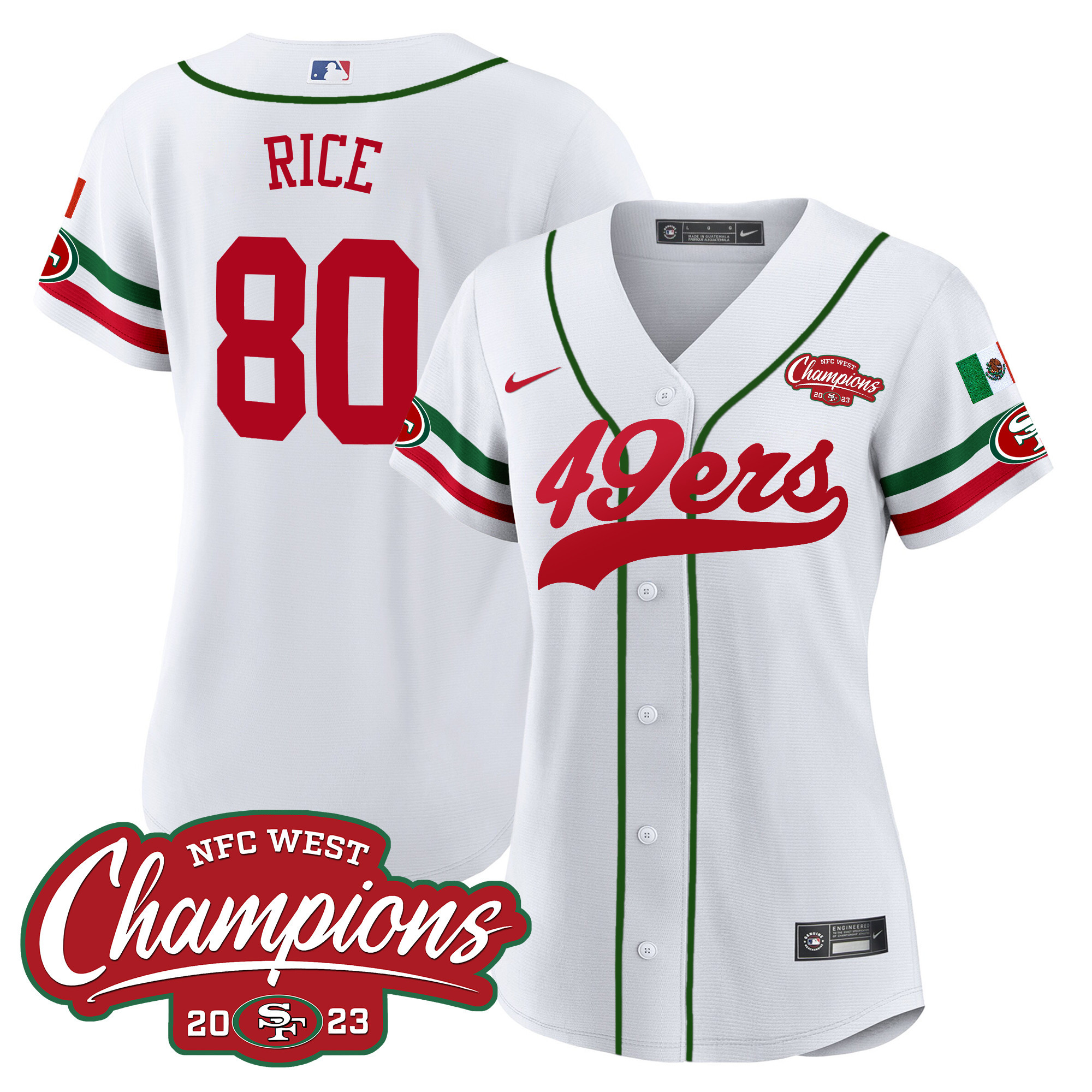 Women's 49ers Mexico 2023 NFC West Champions Baseball Jersey - All Stitched - Image 6
