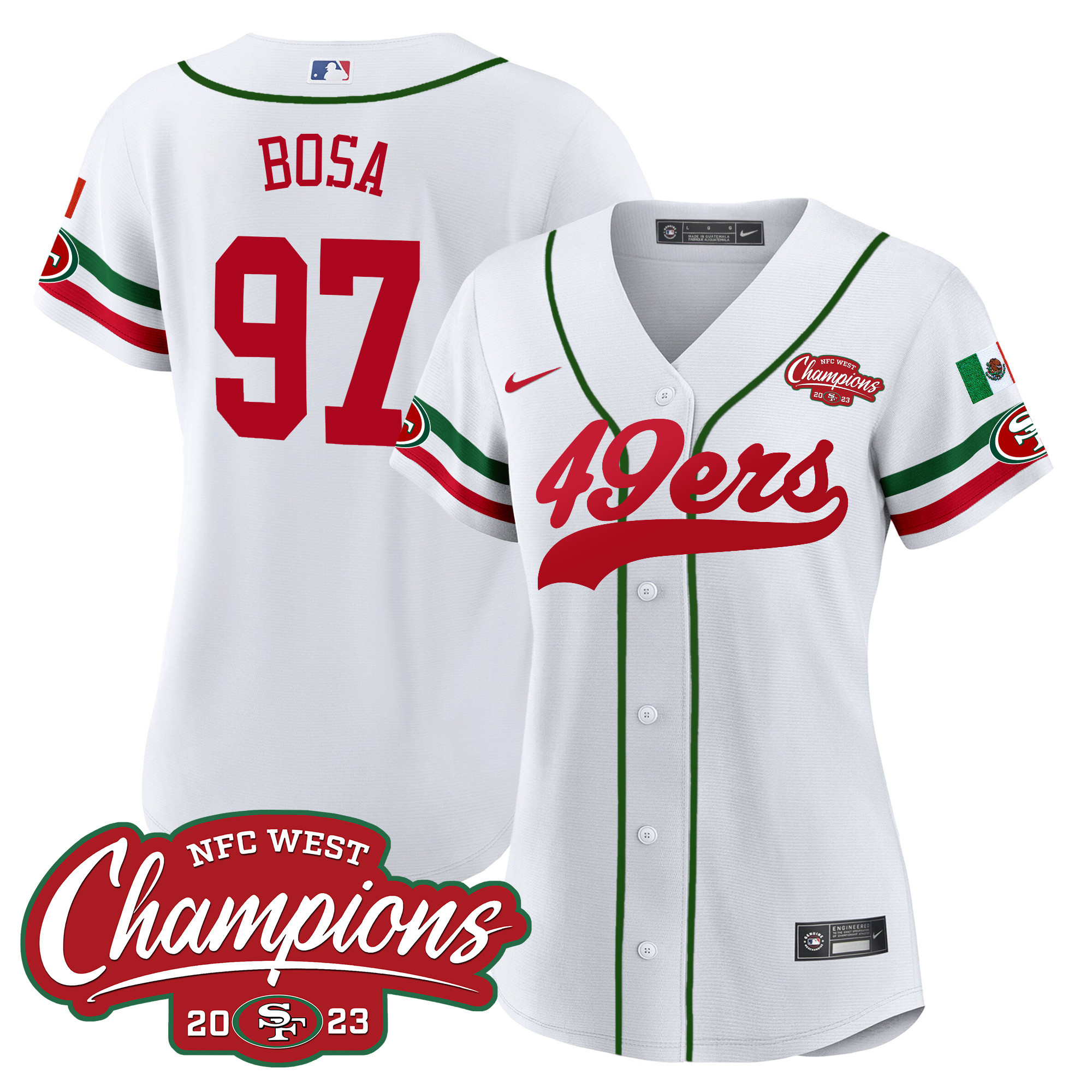 Women's 49ers Mexico 2023 NFC West Champions Baseball Jersey - All Stitched - Image 7