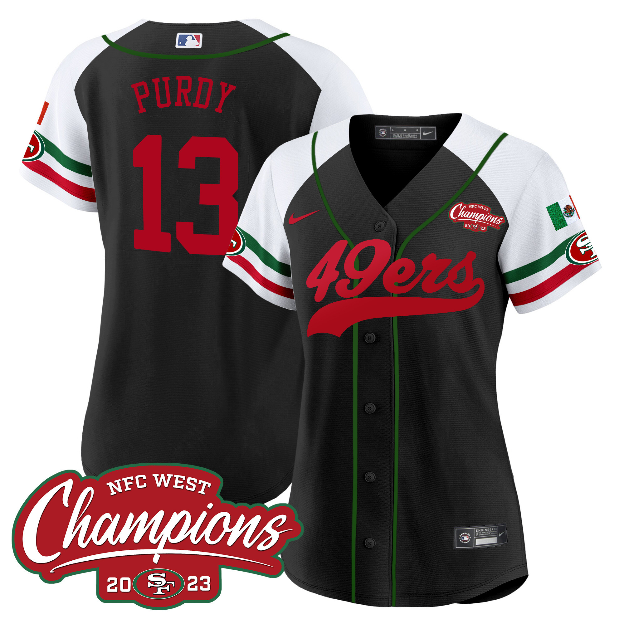 Women's 49ers Mexico 2023 NFC West Champions Baseball Jersey - All Stitched - Image 24