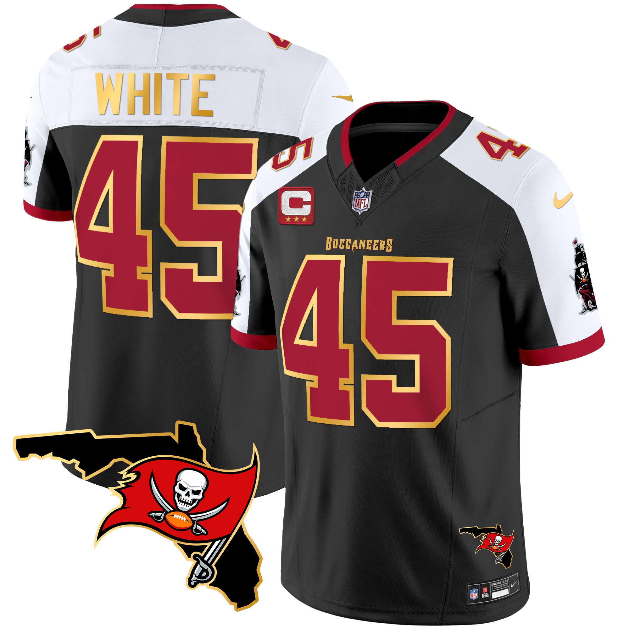 Men's Buccaneers Florida Patch Gold Trim Vapor Jersey - All Stitched - Image 7