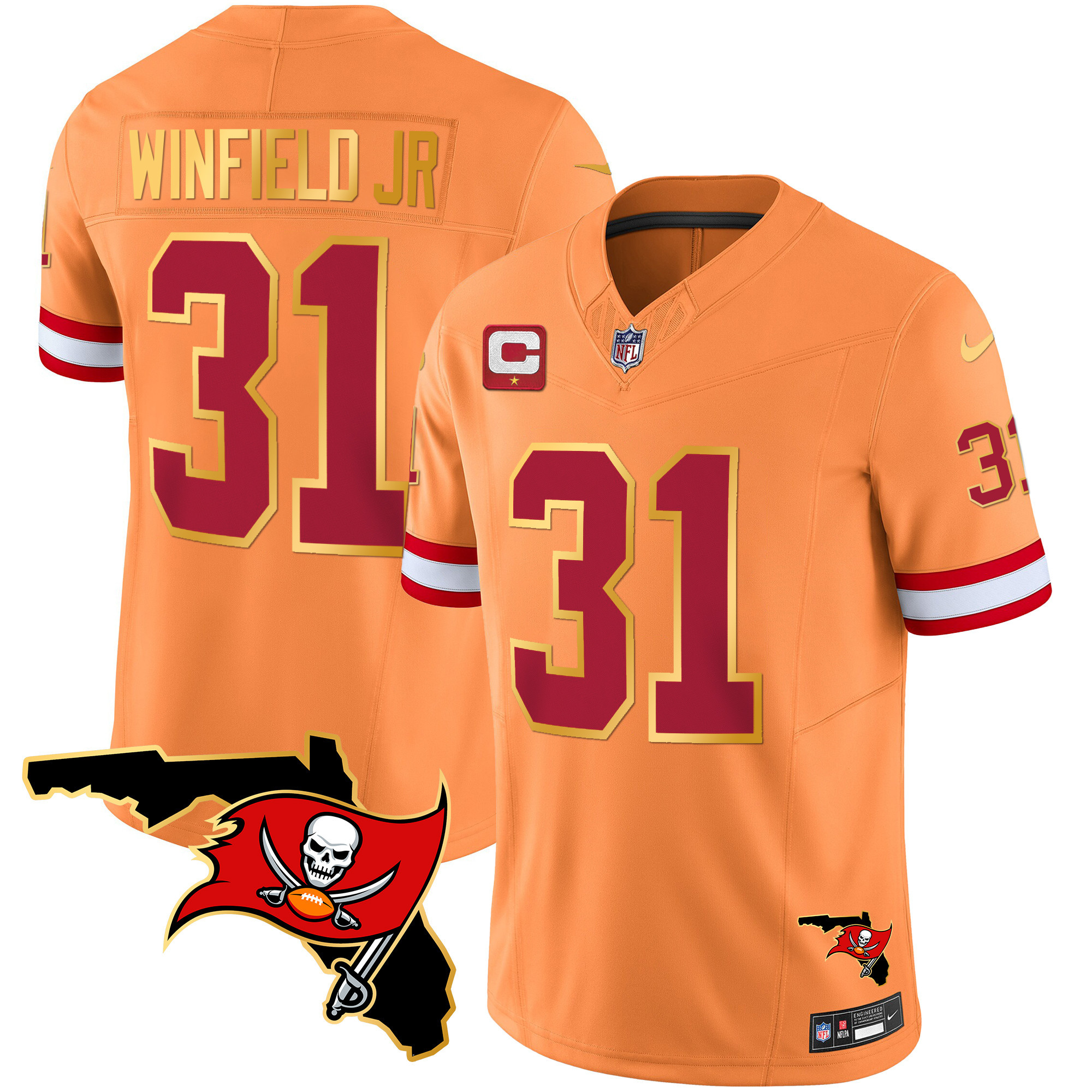 Men's Buccaneers Florida Patch Gold Trim Vapor Jersey - All Stitched - Image 41
