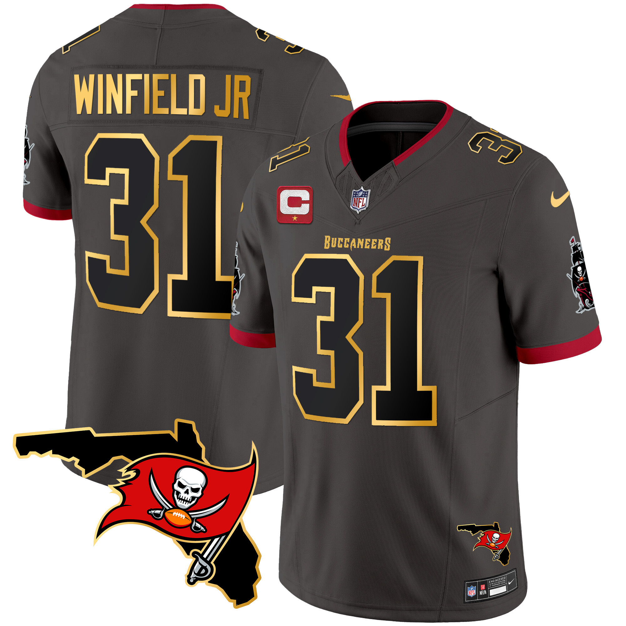 Men's Buccaneers Florida Patch Gold Trim Vapor Jersey - All Stitched - Image 34