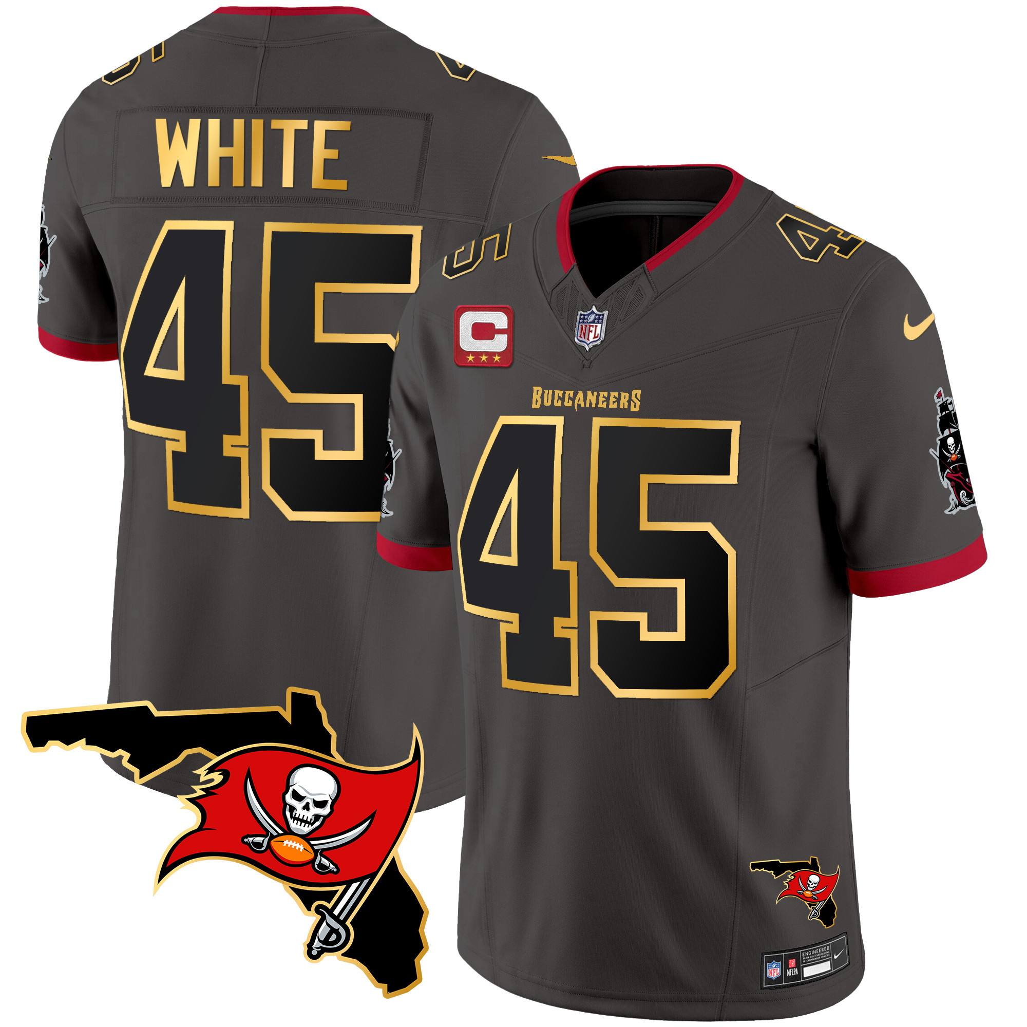 Men's Buccaneers Florida Patch Gold Trim Vapor Jersey - All Stitched - Image 35