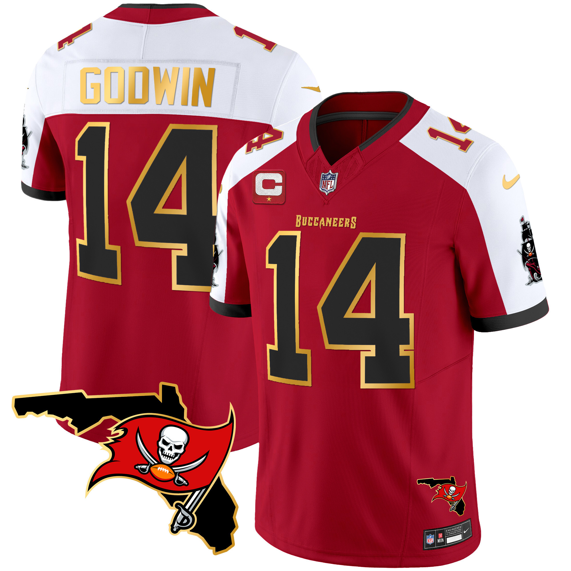 Men's Buccaneers Florida Patch Gold Trim Vapor Jersey - All Stitched - Image 10