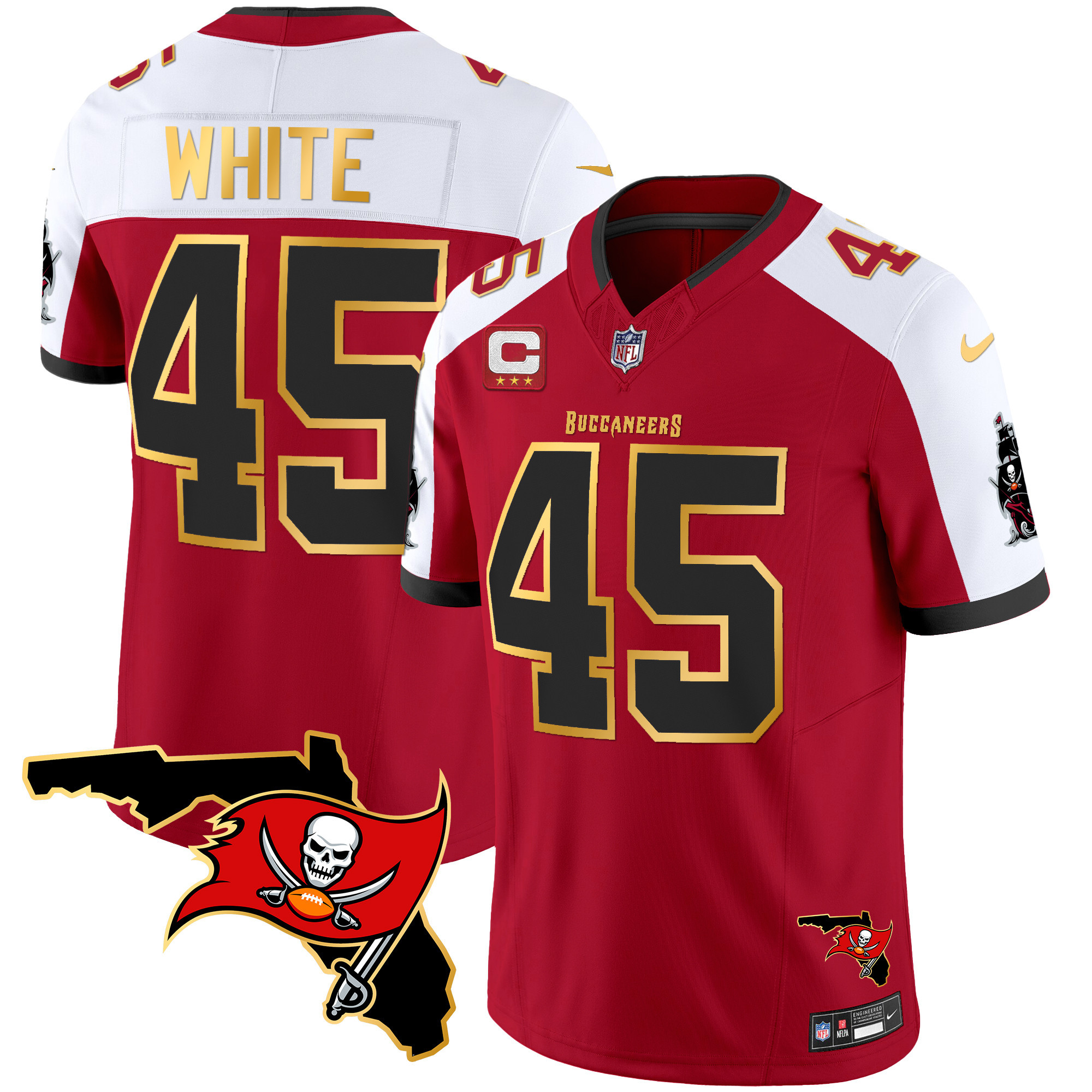 Men's Buccaneers Florida Patch Gold Trim Vapor Jersey - All Stitched - Image 14