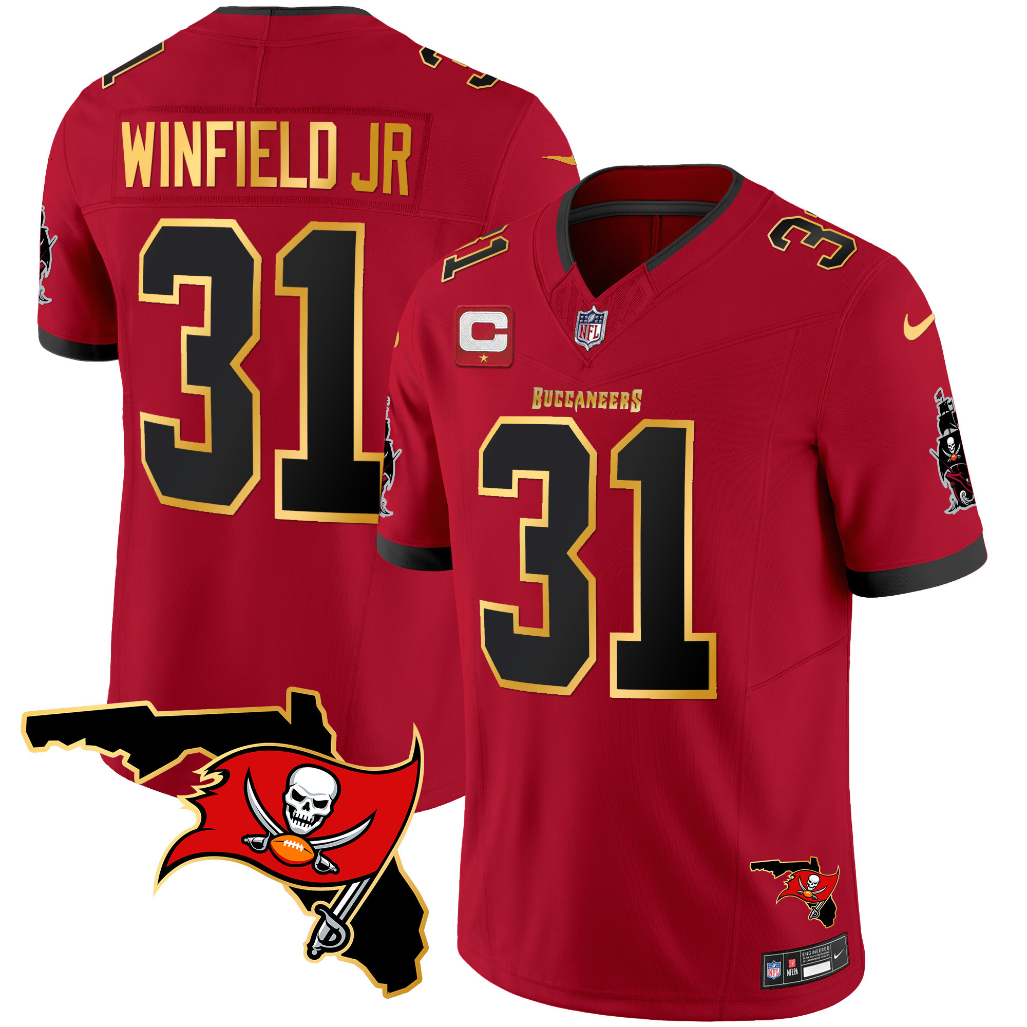 Men's Buccaneers Florida Patch Gold Trim Vapor Jersey - All Stitched - Image 20