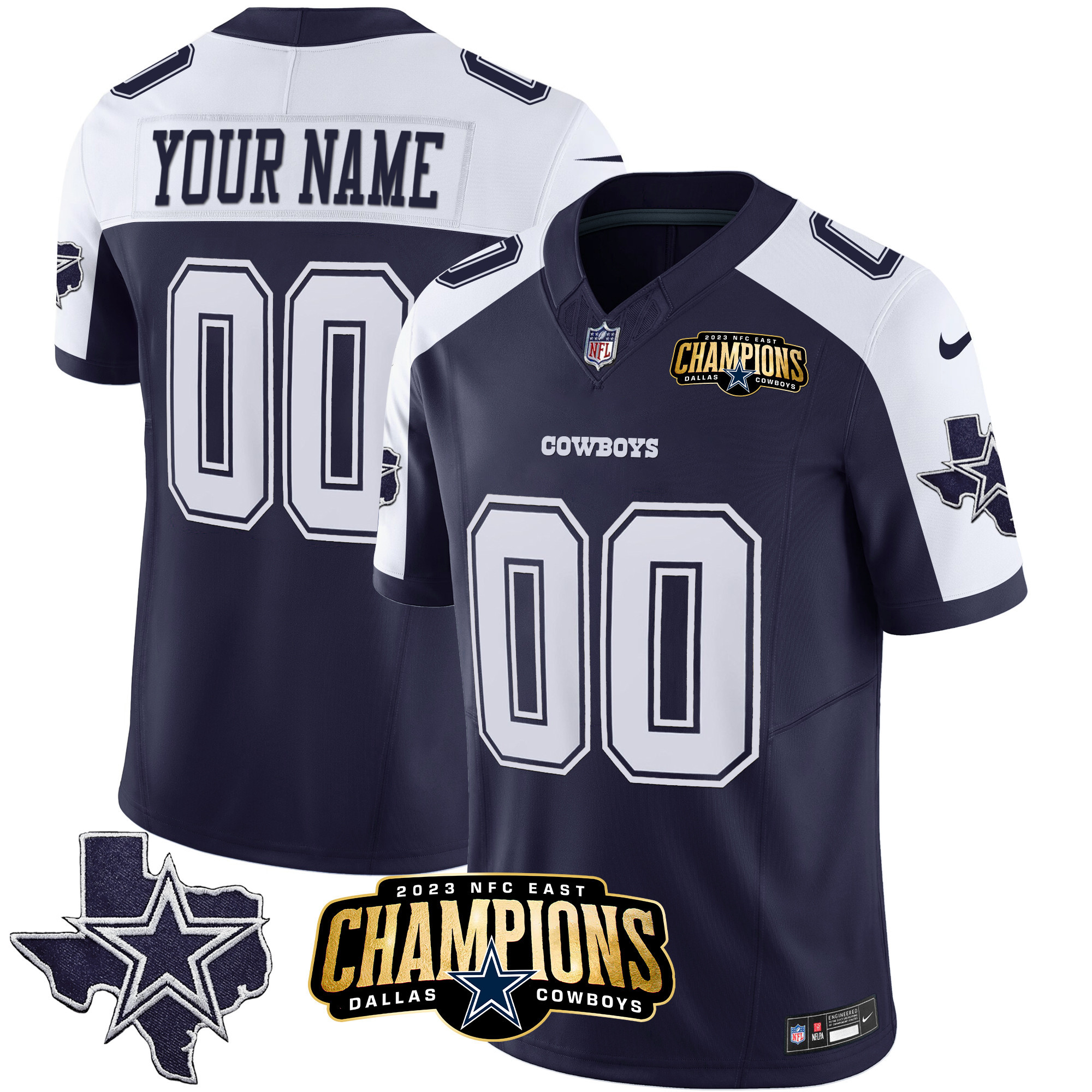 Cowboys 2023 NFC East Champions Patch Vapor Custom Jersey - All Stitched