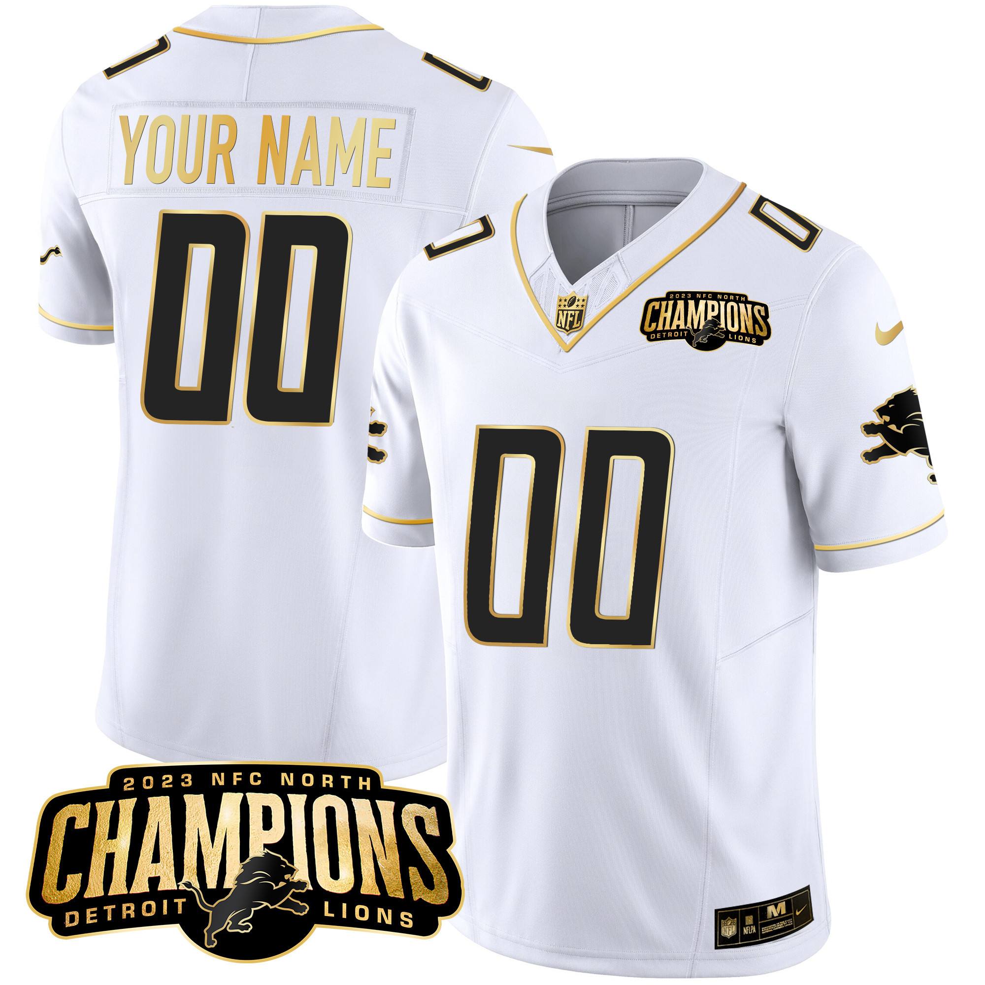 Detroit Lions 2023 NFC North Champions Patch Gold Vapor Custom Jersey - All Stitched - Image 4