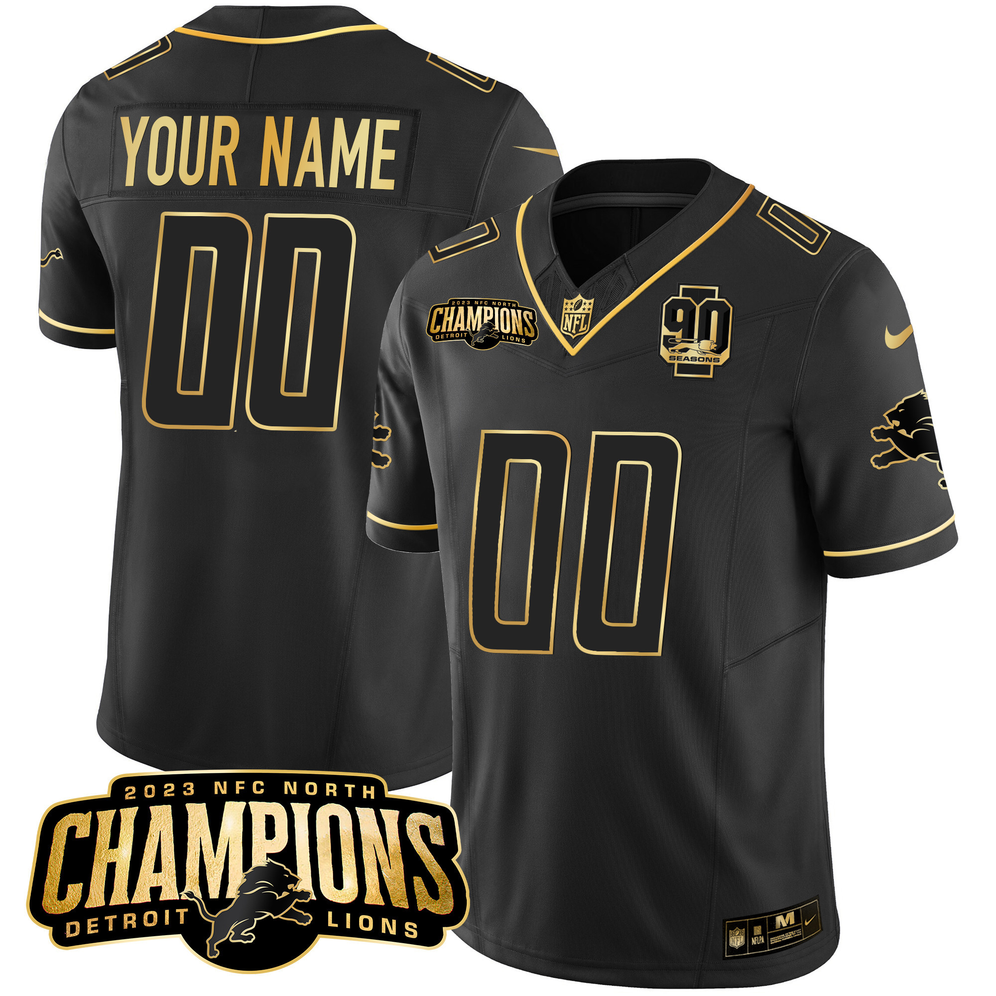 Detroit Lions 2023 NFC North Champions Patch Gold Vapor Custom Jersey V2 - All Stitched - Image 3