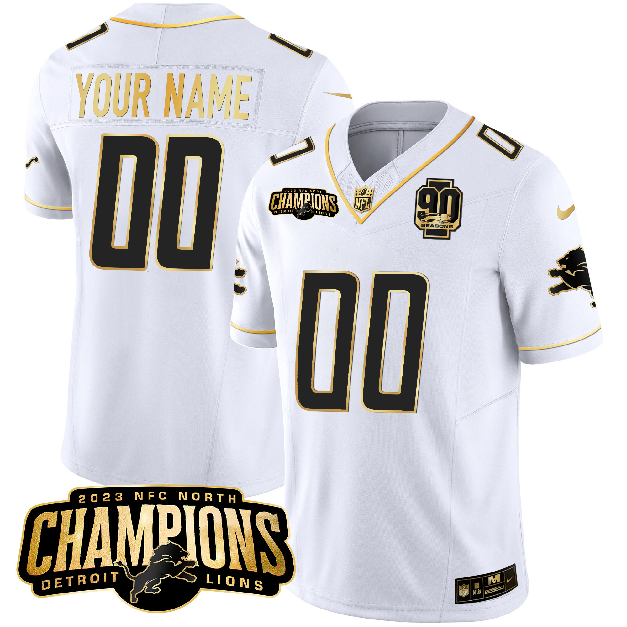 Detroit Lions 2023 NFC North Champions Patch Gold Vapor Custom Jersey V2 - All Stitched - Image 4