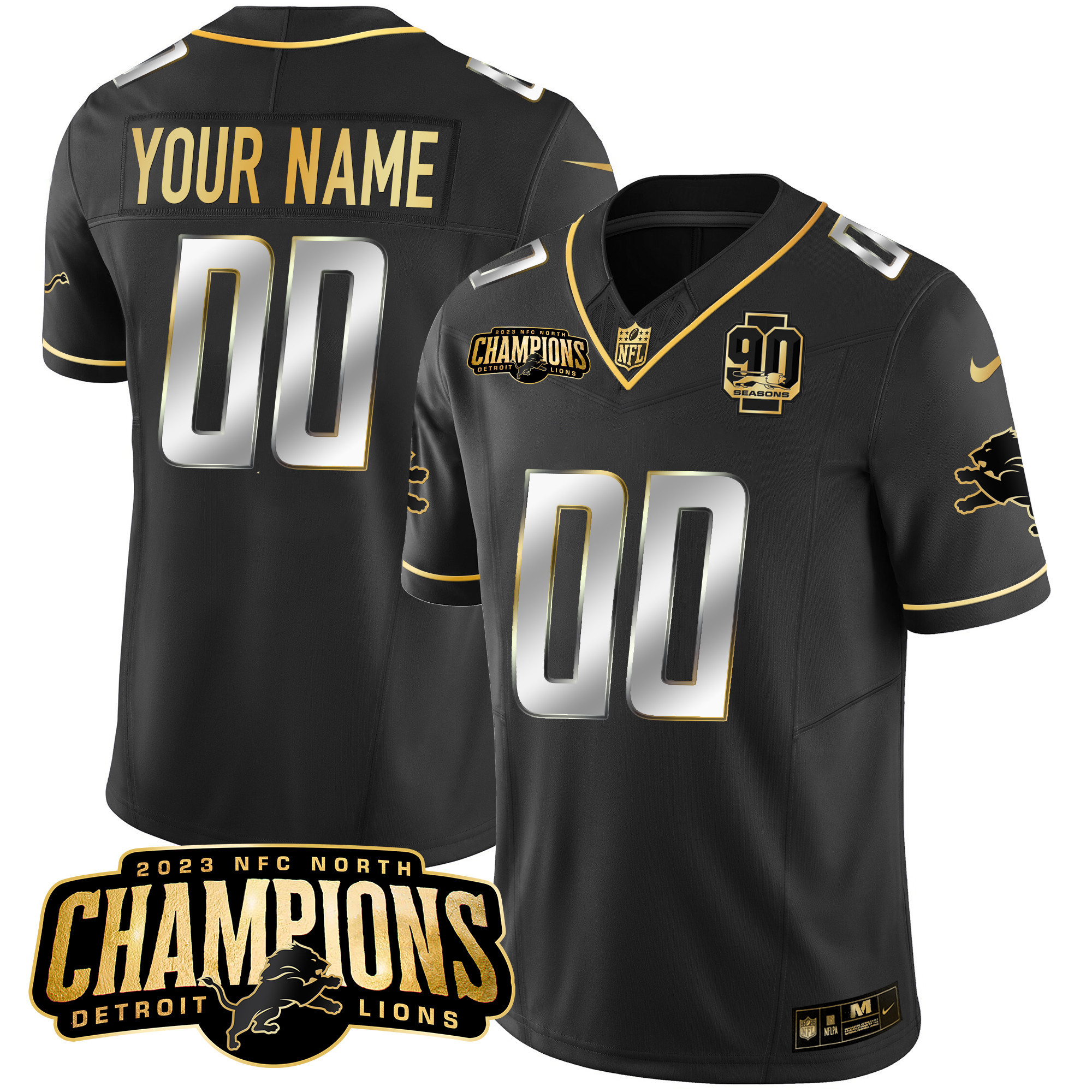 Detroit Lions 2023 NFC North Champions Patch Gold Vapor Custom Jersey V2 - All Stitched - Image 2