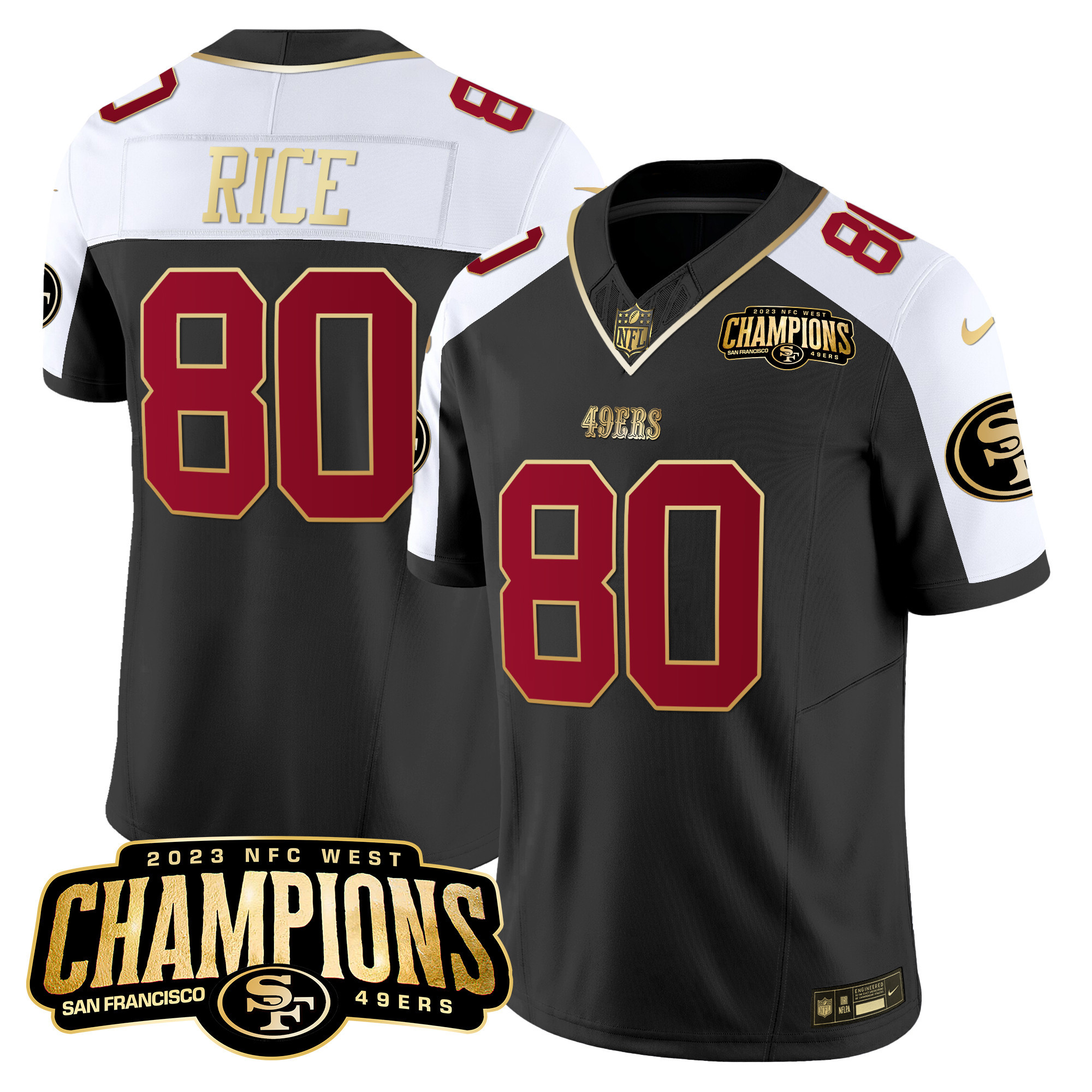 Men's 49ers 2023 NFC West Champions Patch Vapor Jersey V2 - All Stitched - Image 6